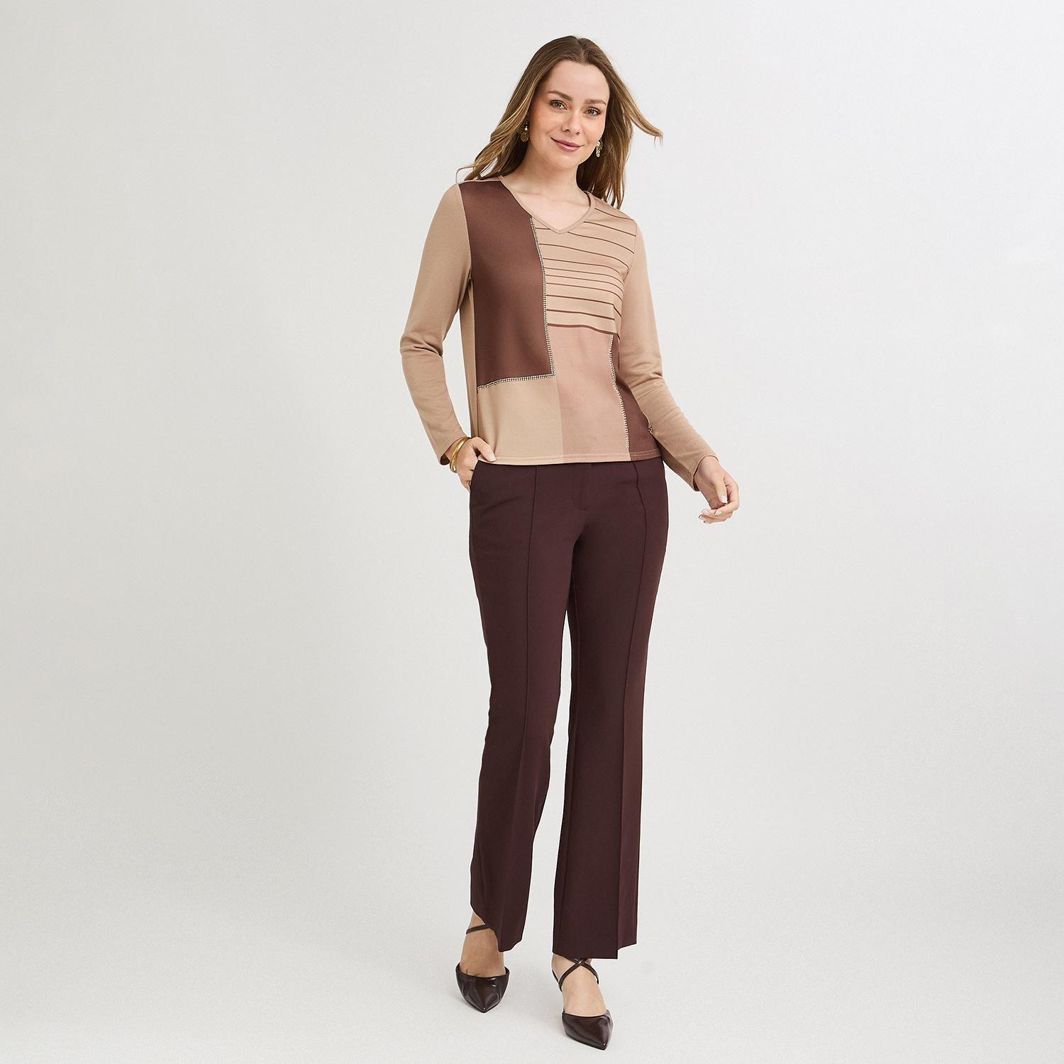 Polera Lanilla Bloques de Color con Strass Café-3
