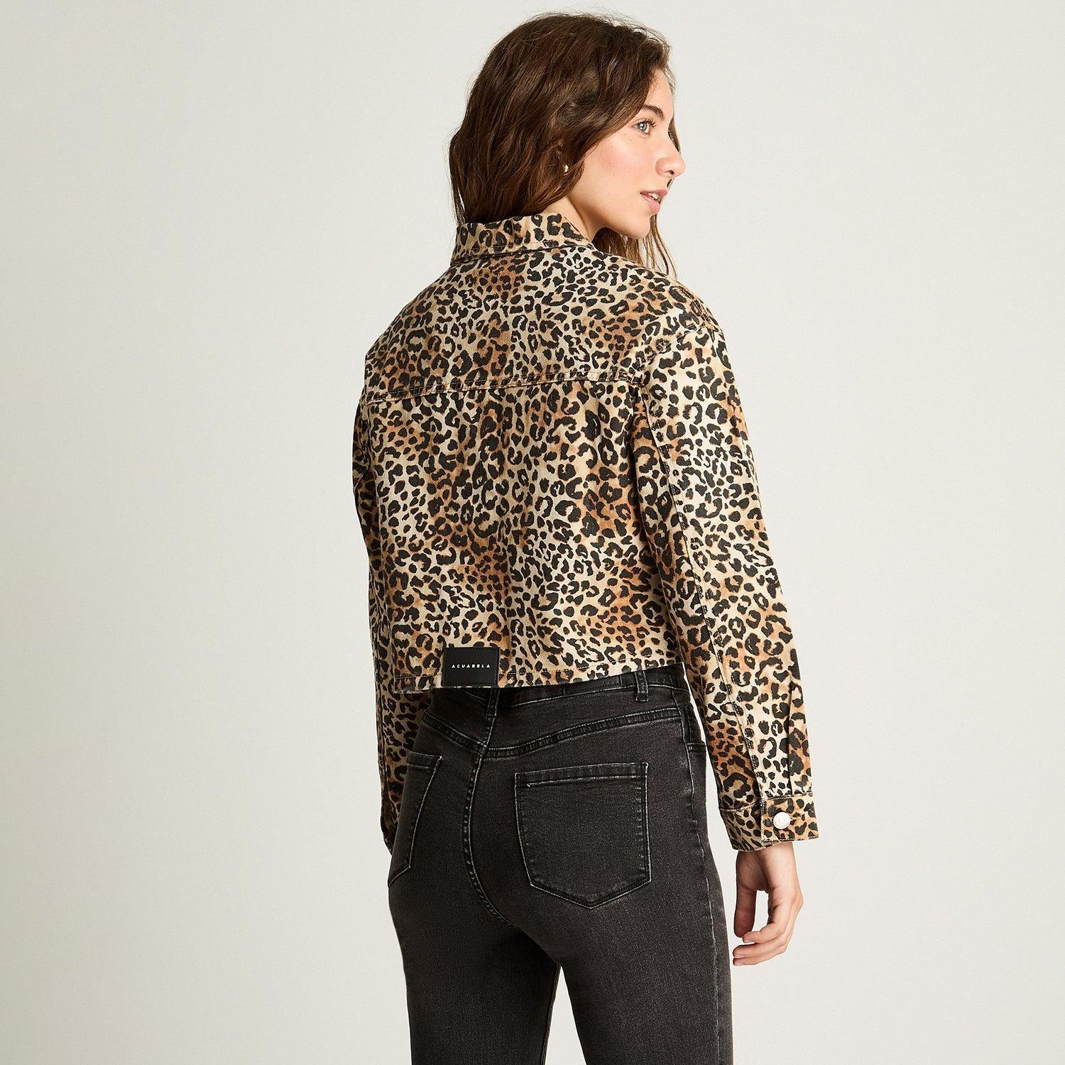 Chaqueta Denim Manga Larga Estampado Café-1