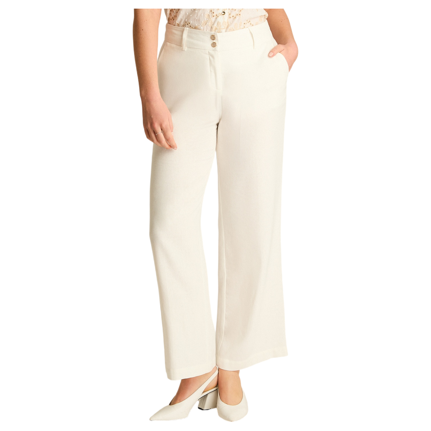 Pantalón Palazzo Crudo de Lino y Viscosa-0