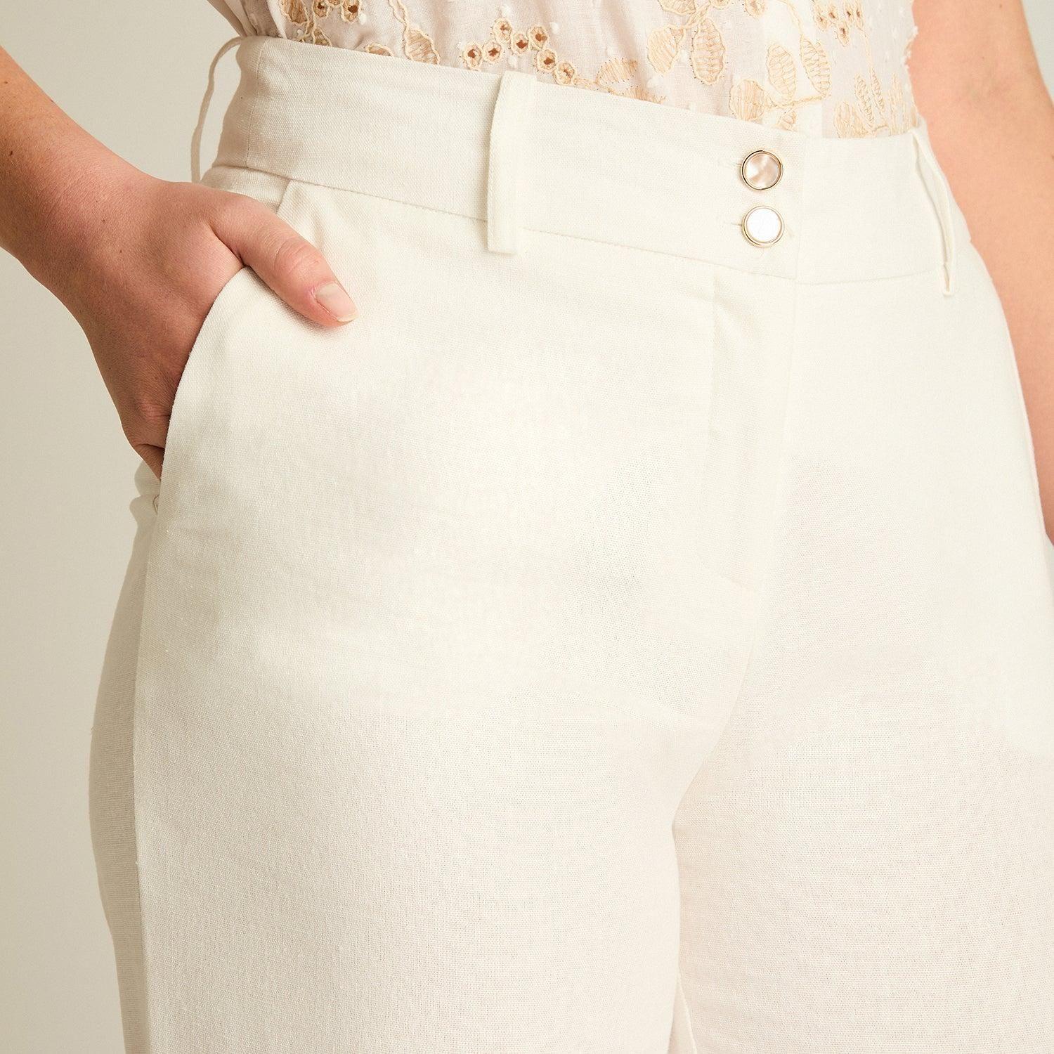 Pantalón Palazzo Crudo de Lino y Viscosa-2