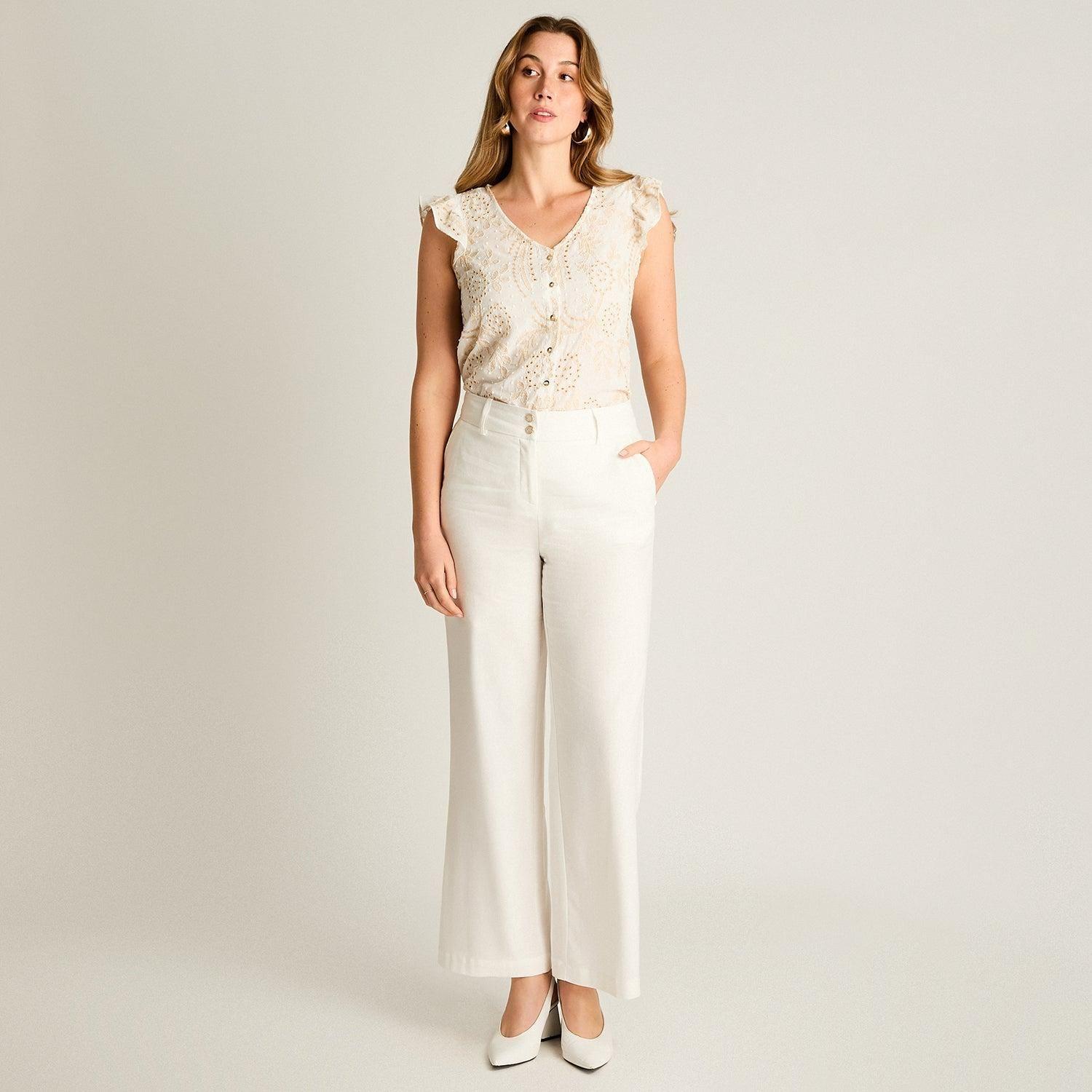 Pantalón Palazzo Crudo de Lino y Viscosa-3
