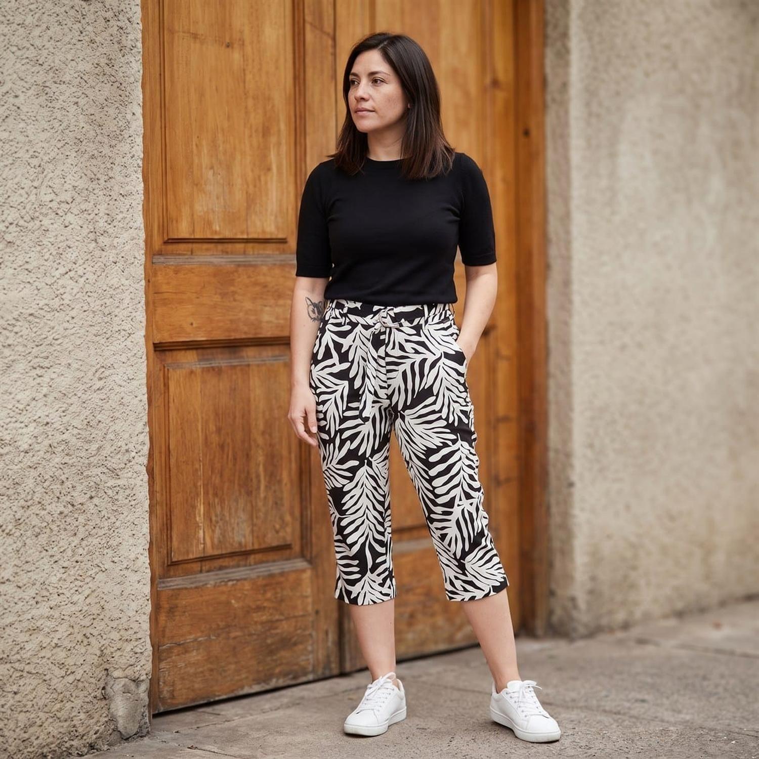 Capri Estampado Negro Con Lazo Y Bolsillos-8