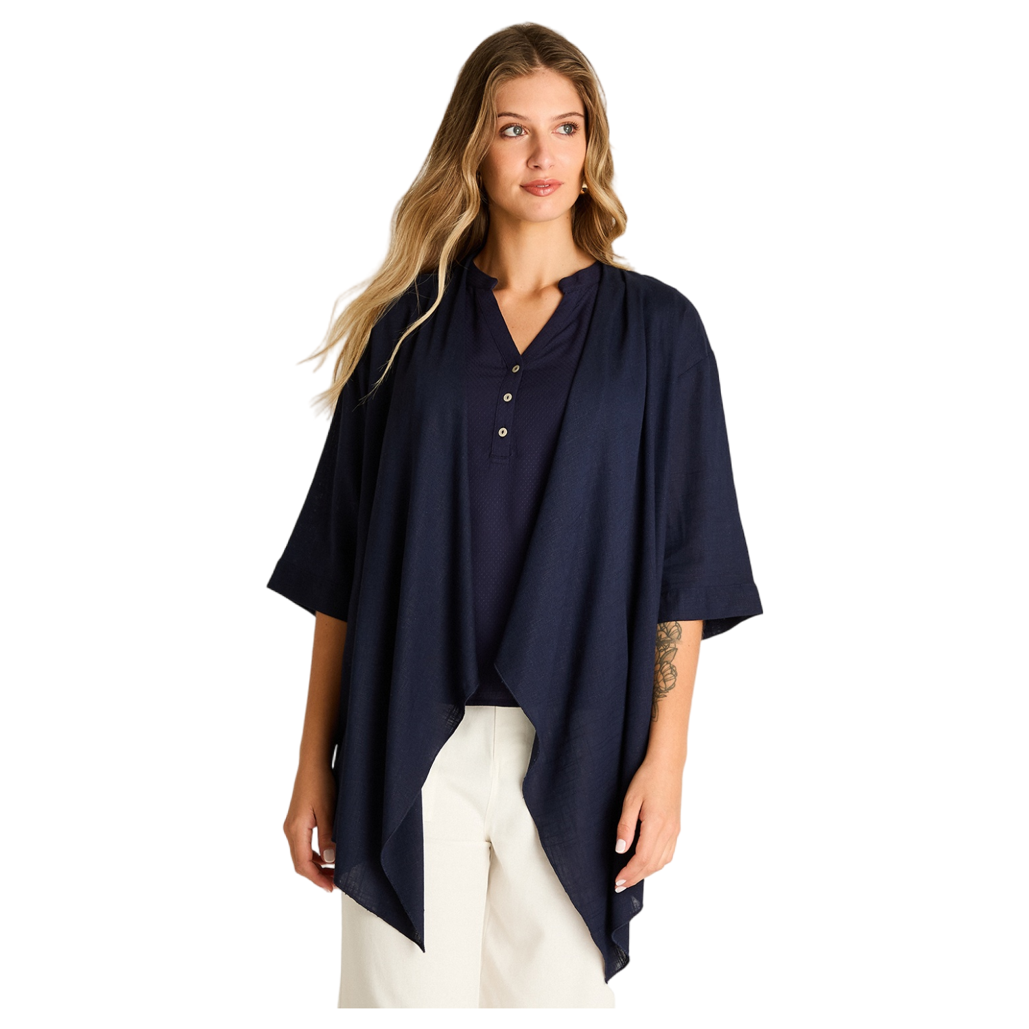 Tapado Azul Manga 3/4 No Elasticado Sin Forro Calce Holgado-0