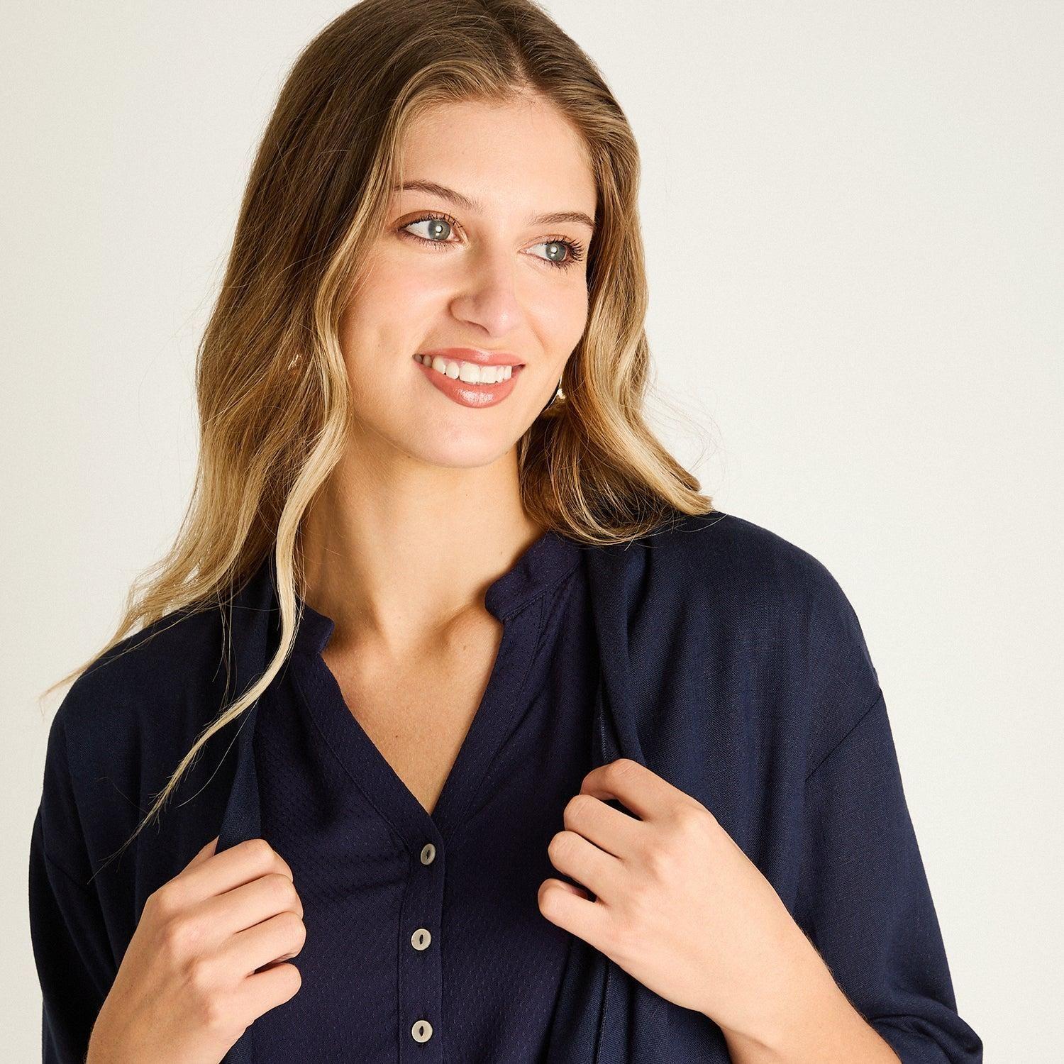 Tapado Azul Manga 3/4 No Elasticado Sin Forro Calce Holgado-2