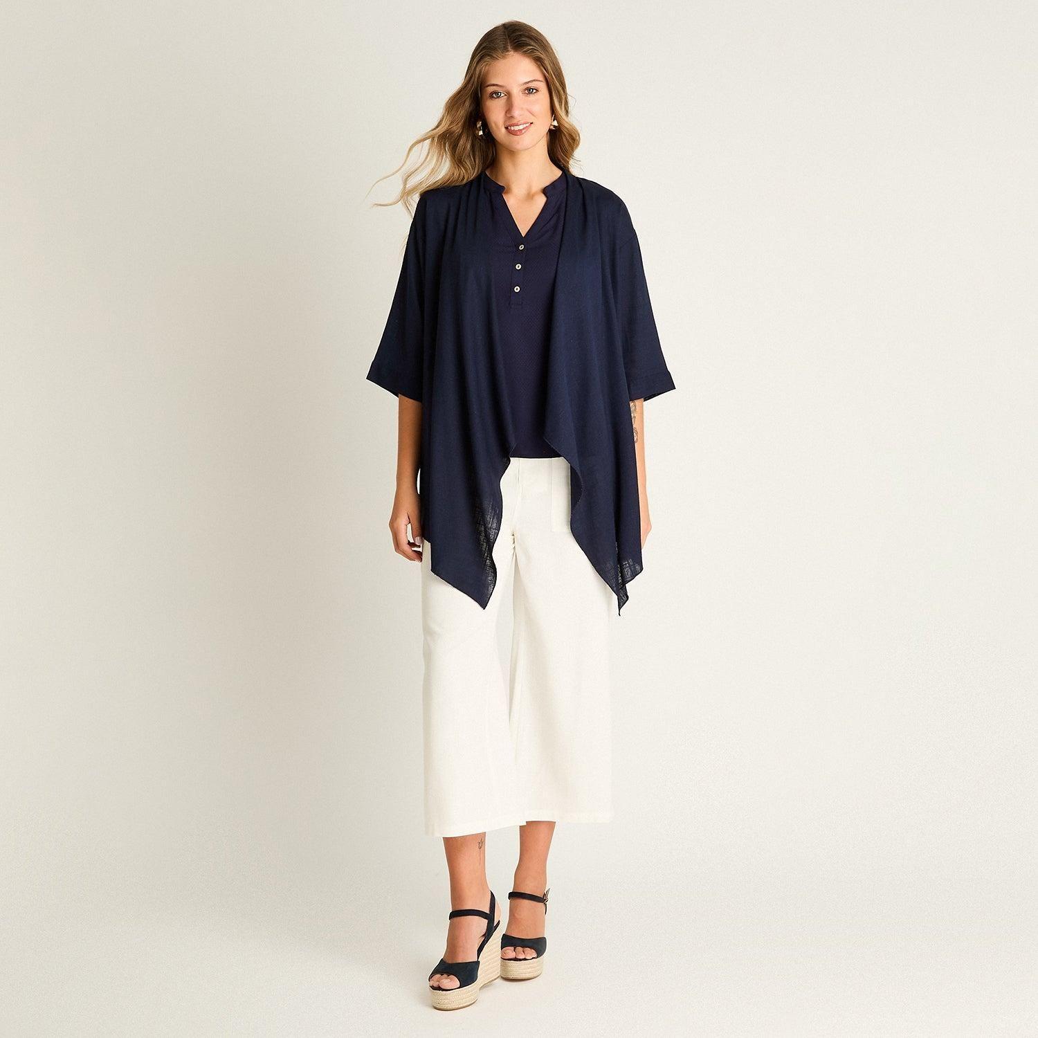 Tapado Azul Manga 3/4 No Elasticado Sin Forro Calce Holgado-3