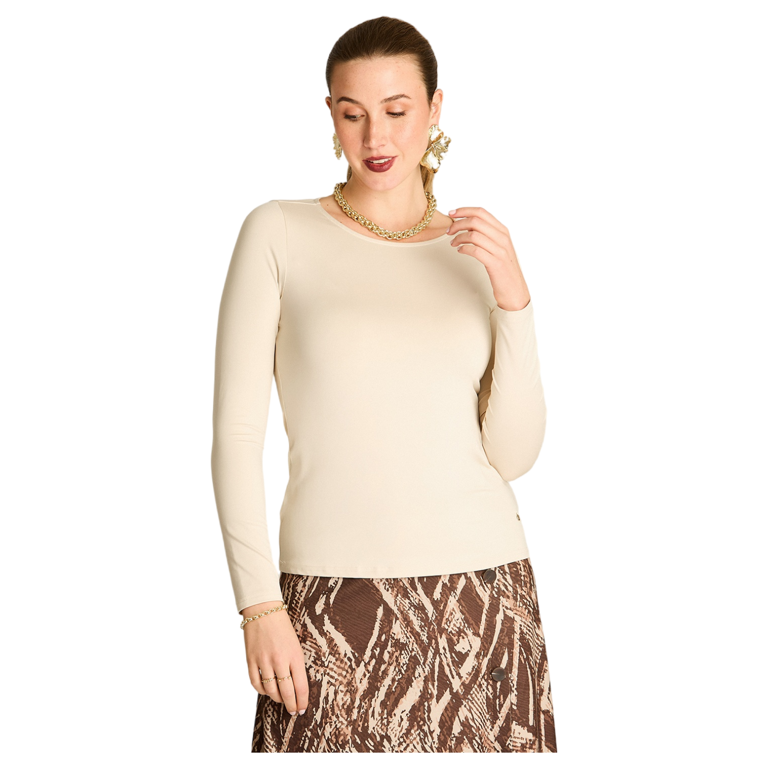 Polera Básica Arena Manga Larga Escote Redondo-0