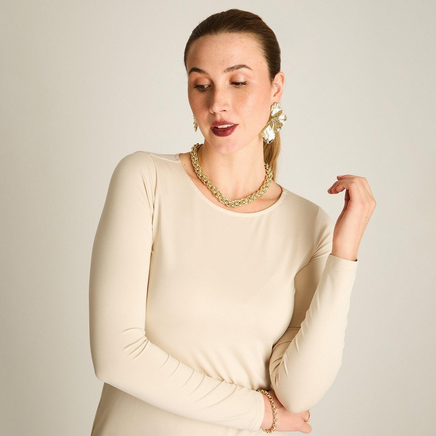 Polera Básica Arena Manga Larga Escote Redondo-2