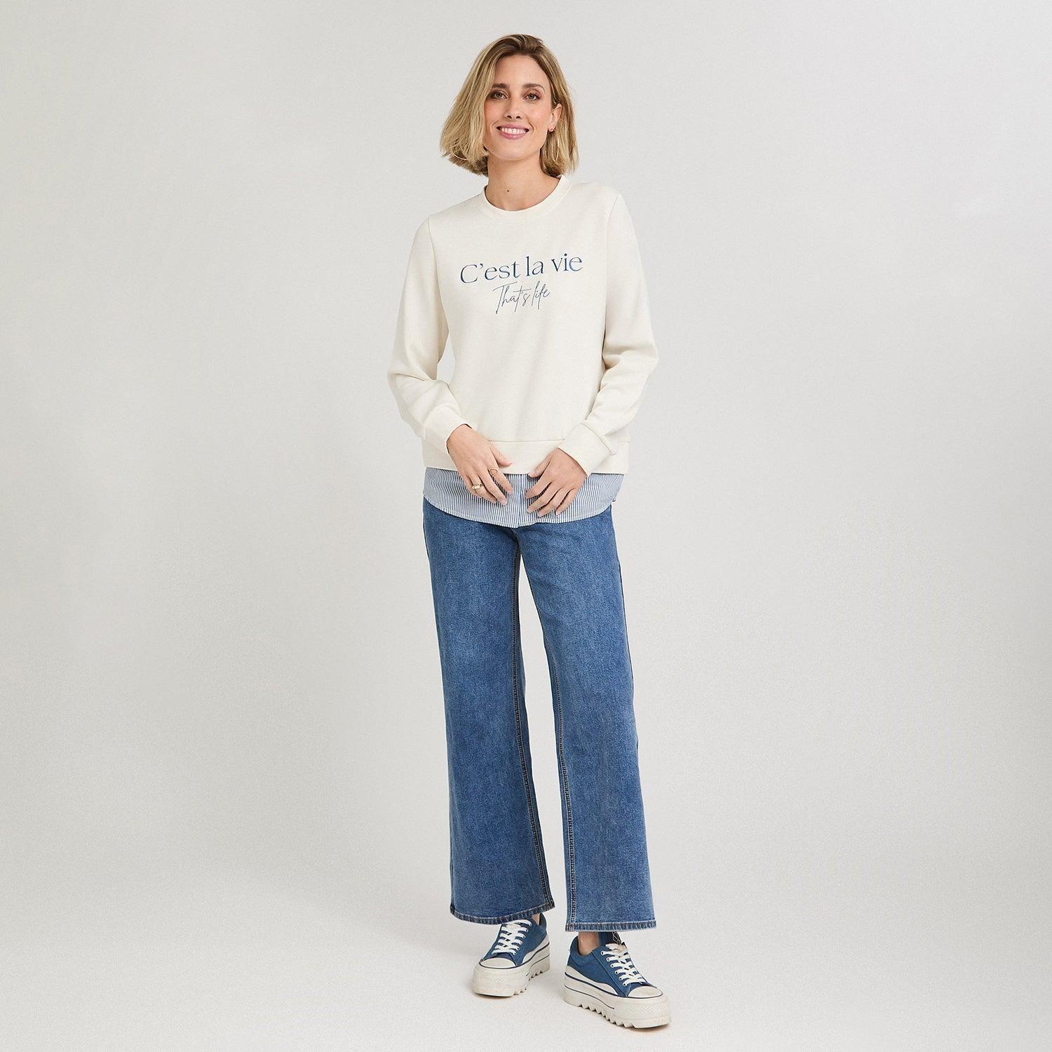 Polerón Algodón con Blusa Listada Crudo-4