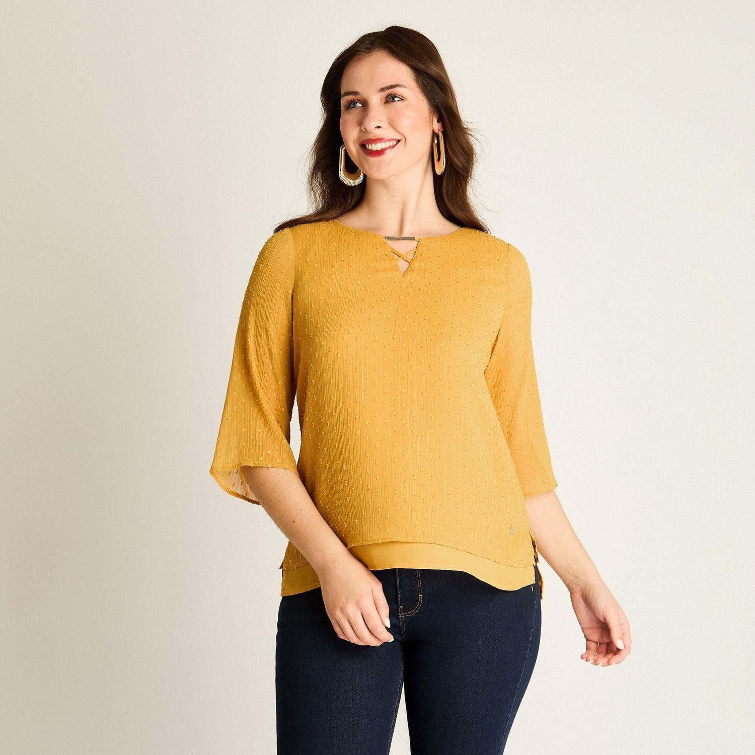 Blusa Mostaza con Terminación en Capas-0
