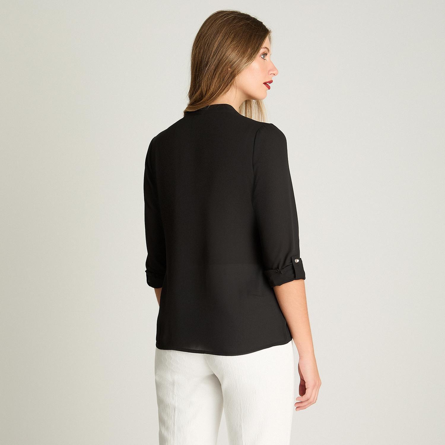 Blusa Escote V Manga Larga Con Botones Dorados Negro-1