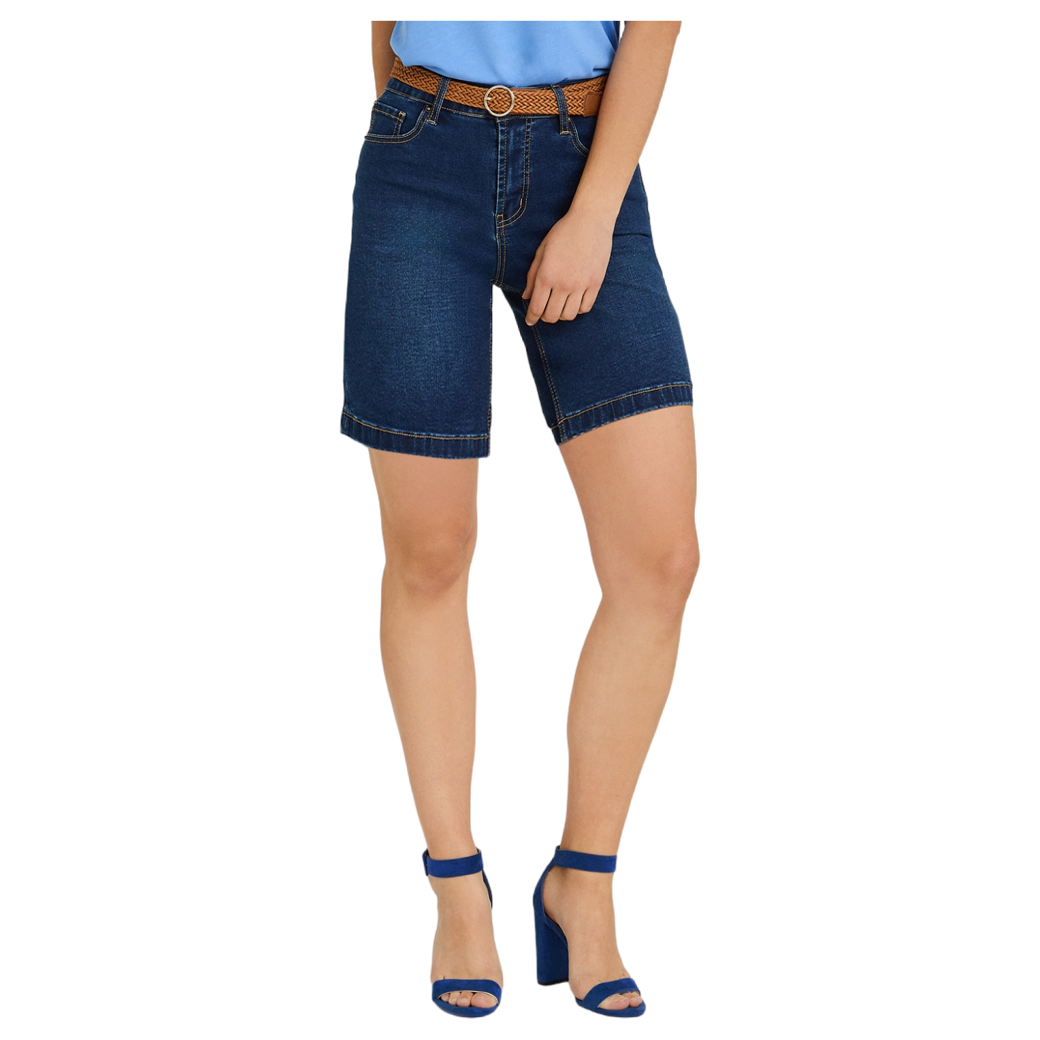 Short de Denim con Cinturón Azul Lorenzo Di Pontti | Paris.cl