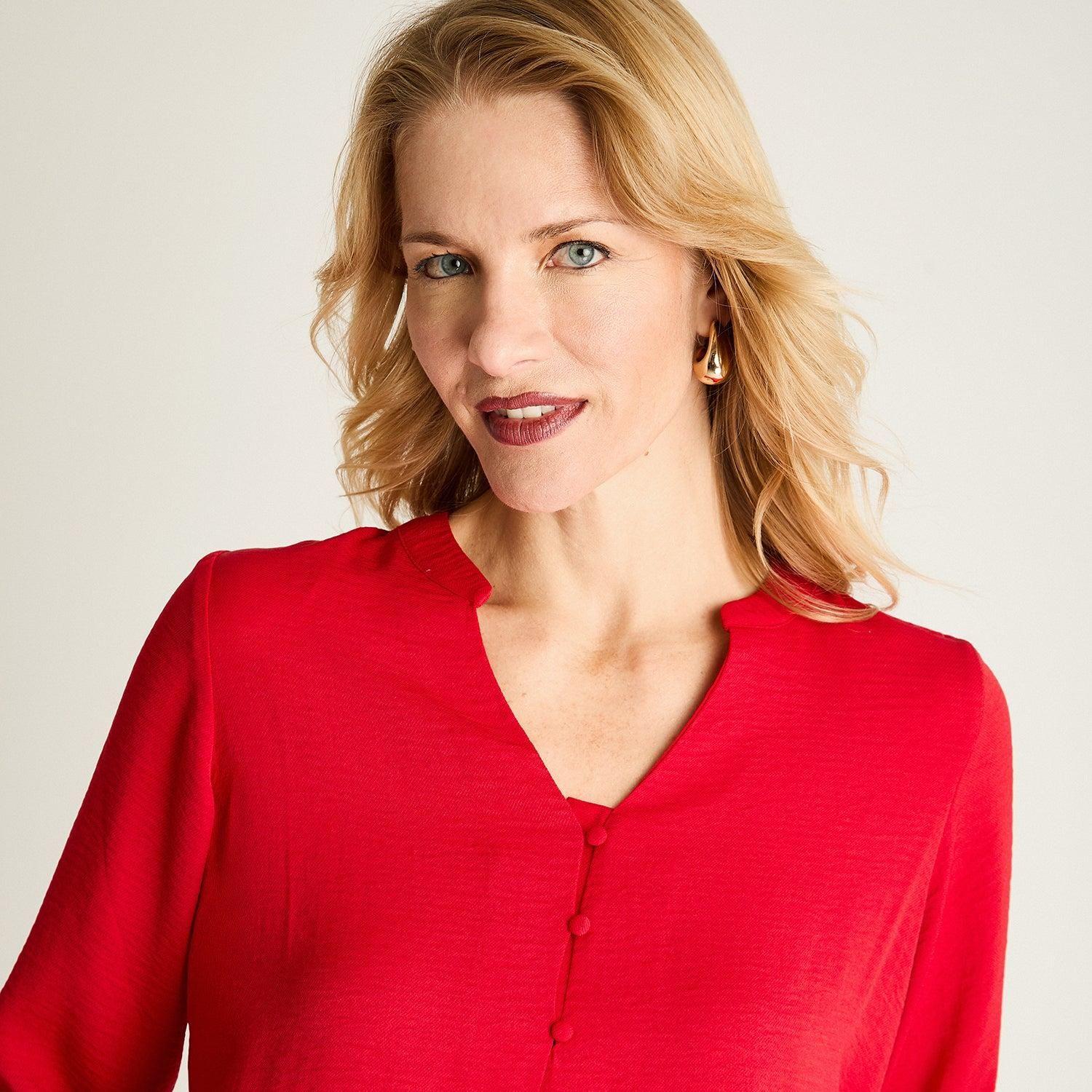 Blusa Manga Larga Escote Mao 3 Botones Rojo-1