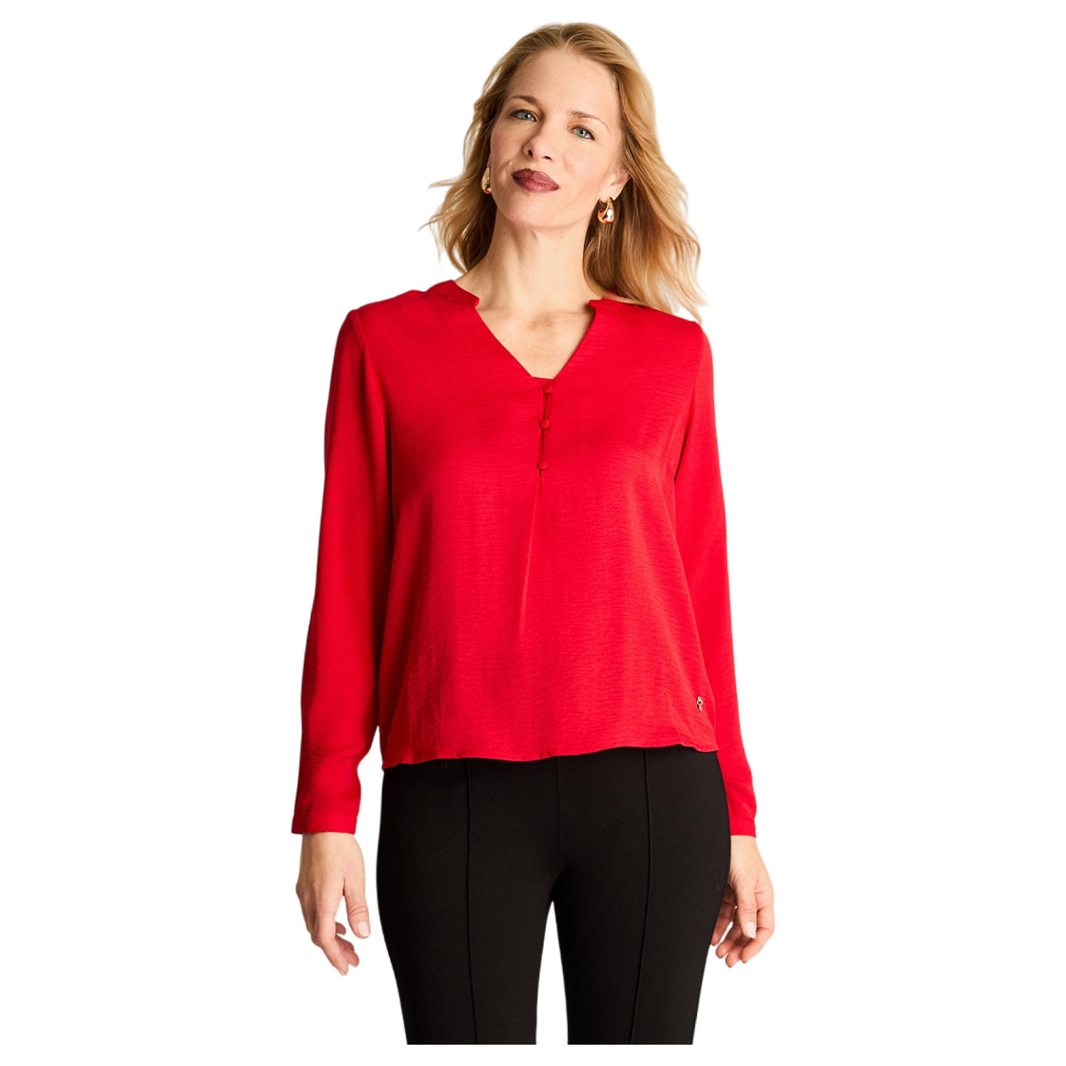 Blusa Manga Larga Escote Mao 3 Botones Rojo-0