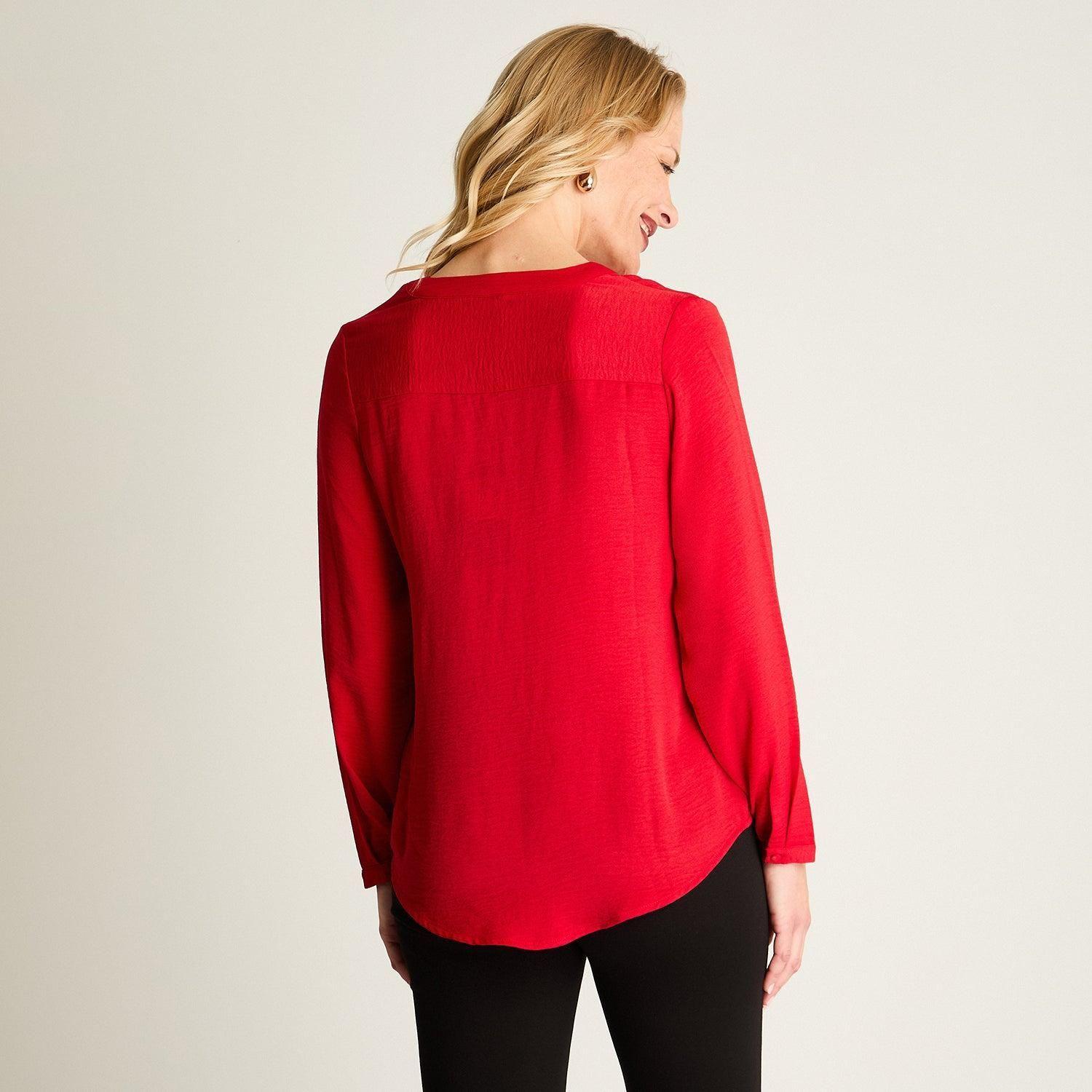 Blusa Manga Larga Escote Mao 3 Botones Rojo-2