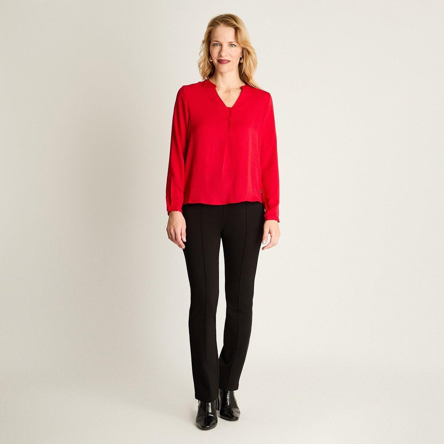 Blusa Manga Larga Escote Mao 3 Botones Rojo-3