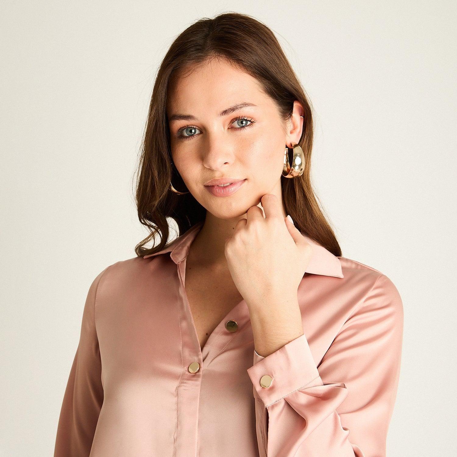 Blusa Mujer Rosa Claro Cuello Camisero V | Primavera Cherry Lady-2