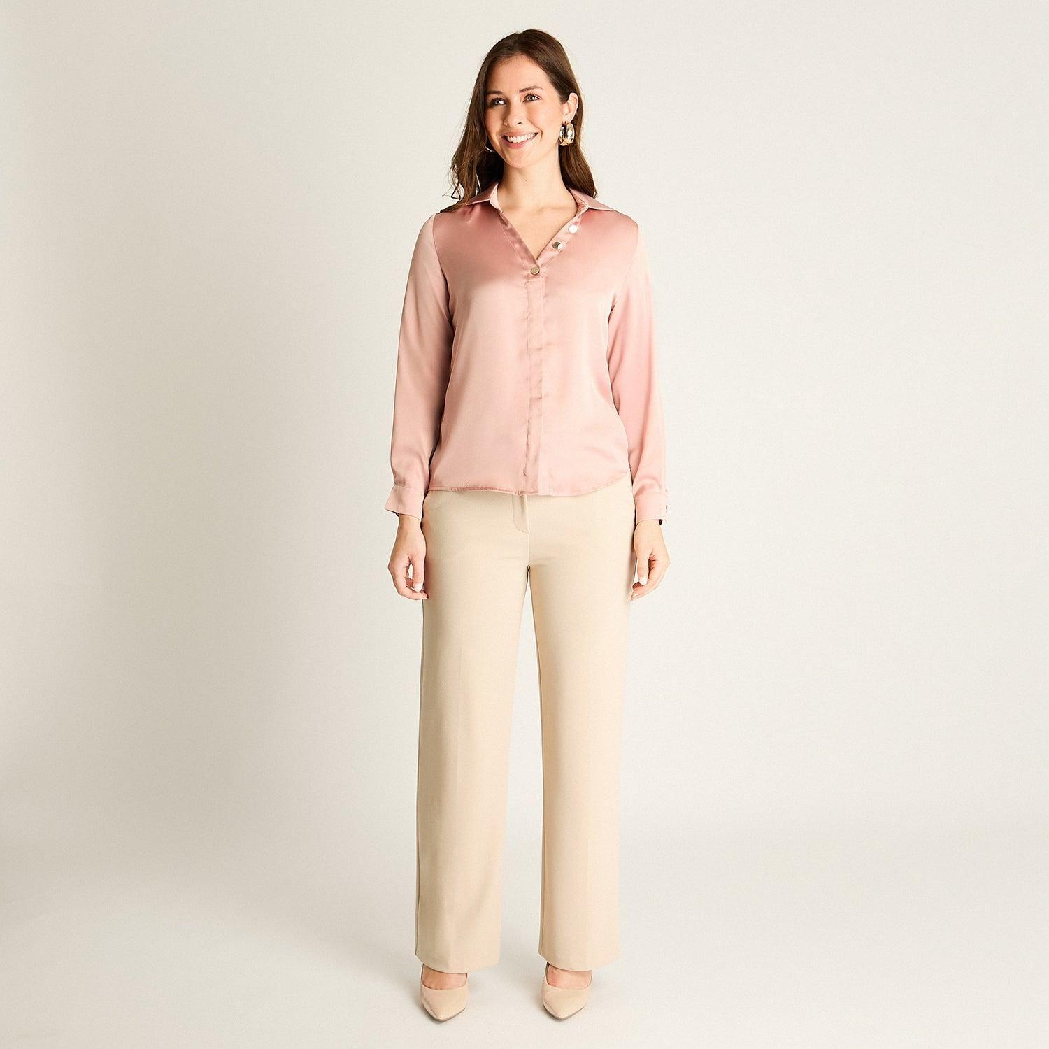 Blusa Mujer Rosa Claro Cuello Camisero V | Primavera Cherry Lady-3
