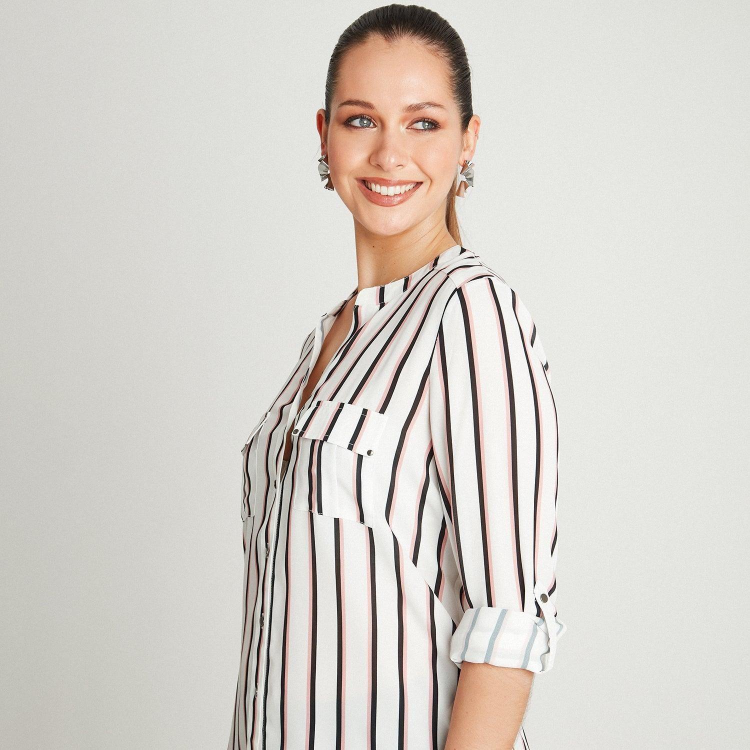 Blusa Rosa Manga Larga Estampado Cuello Mao-2