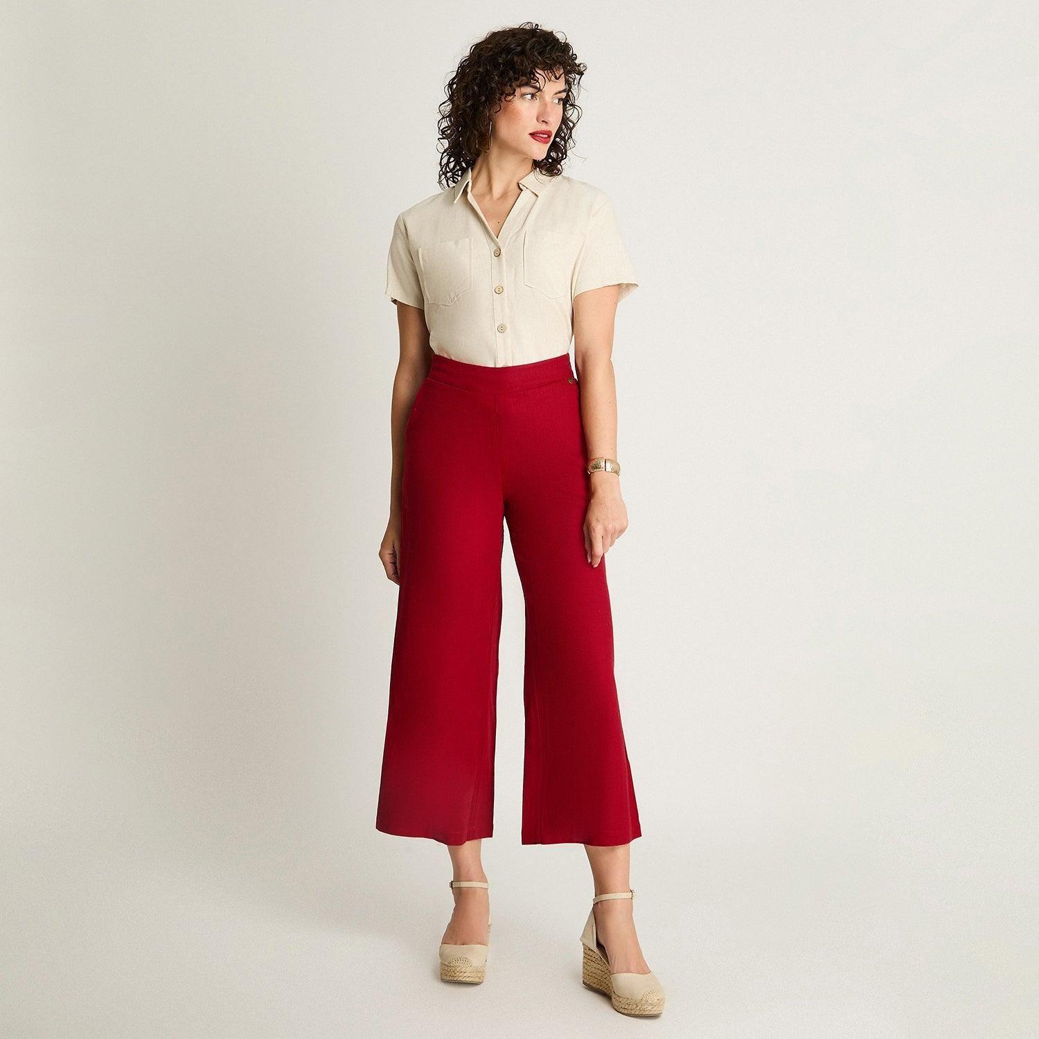 Pantalón Palazzo Medio Elástico Rojo-3