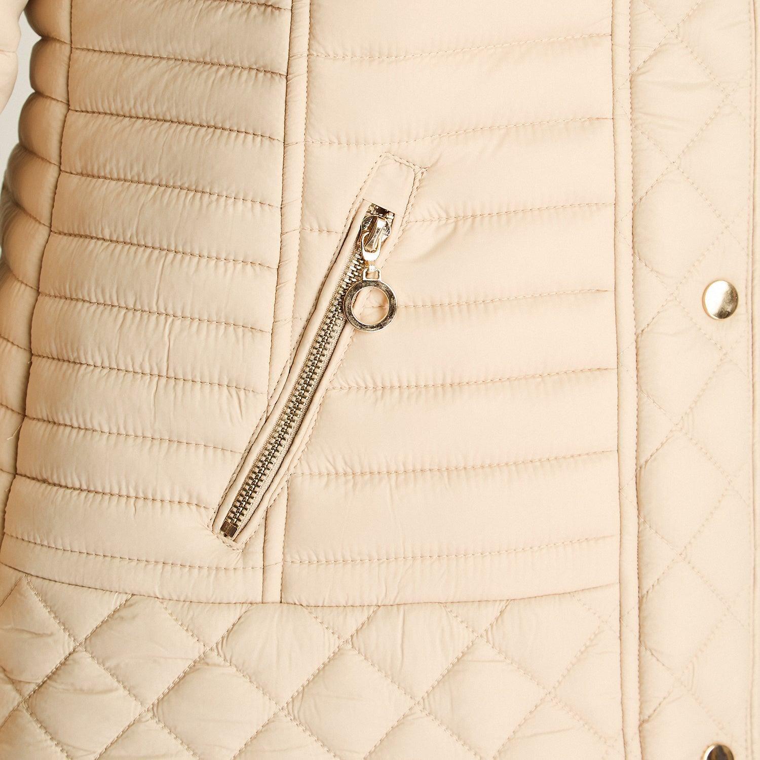 Parka Beige Acolchada Manga Larga con Bolsillos con Cierre-2