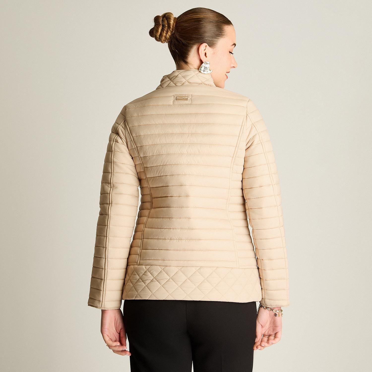Parka Beige Acolchada Manga Larga con Bolsillos con Cierre-1