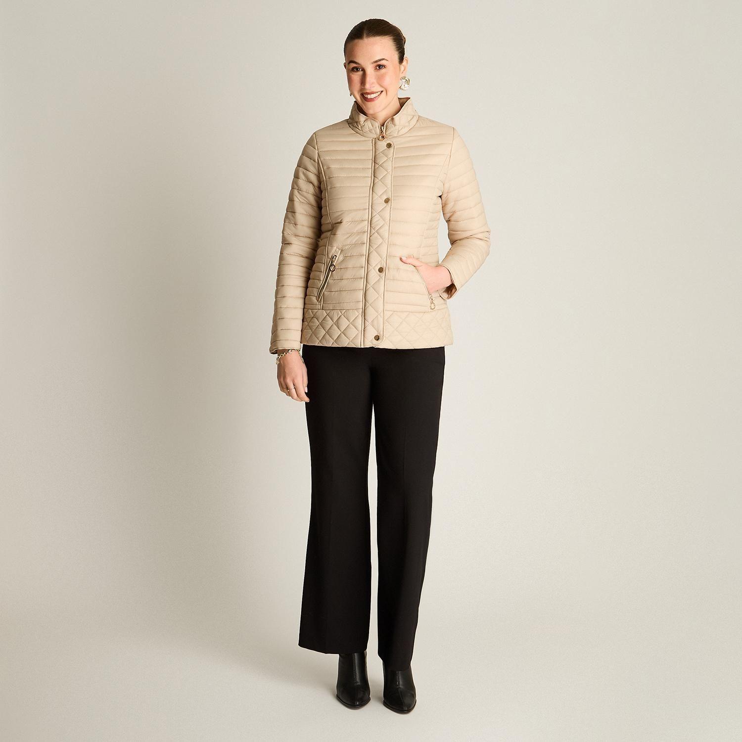Parka Beige Acolchada Manga Larga con Bolsillos con Cierre-3
