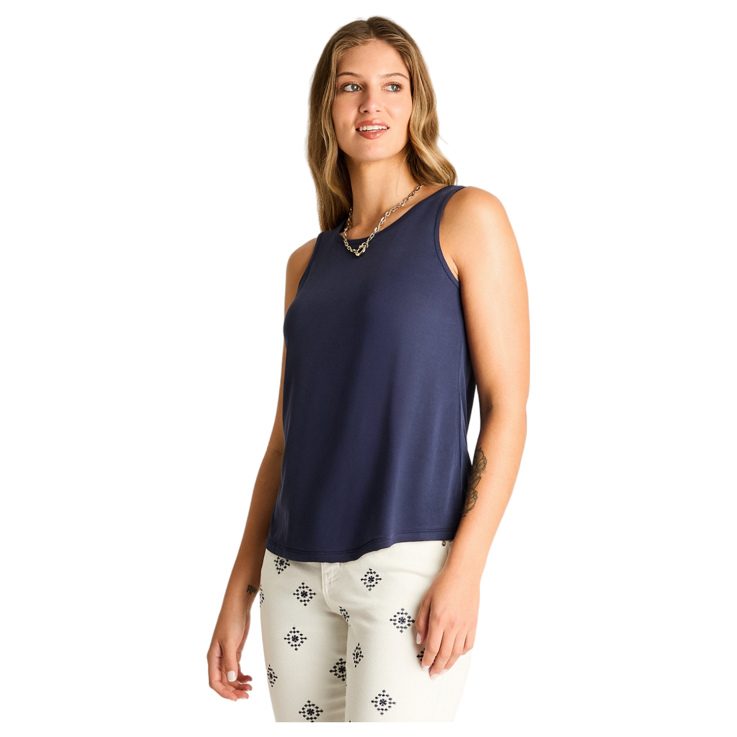 Polera Azul Sin Mangas Elasticidad Media Sin Forro Calce Holgado-0