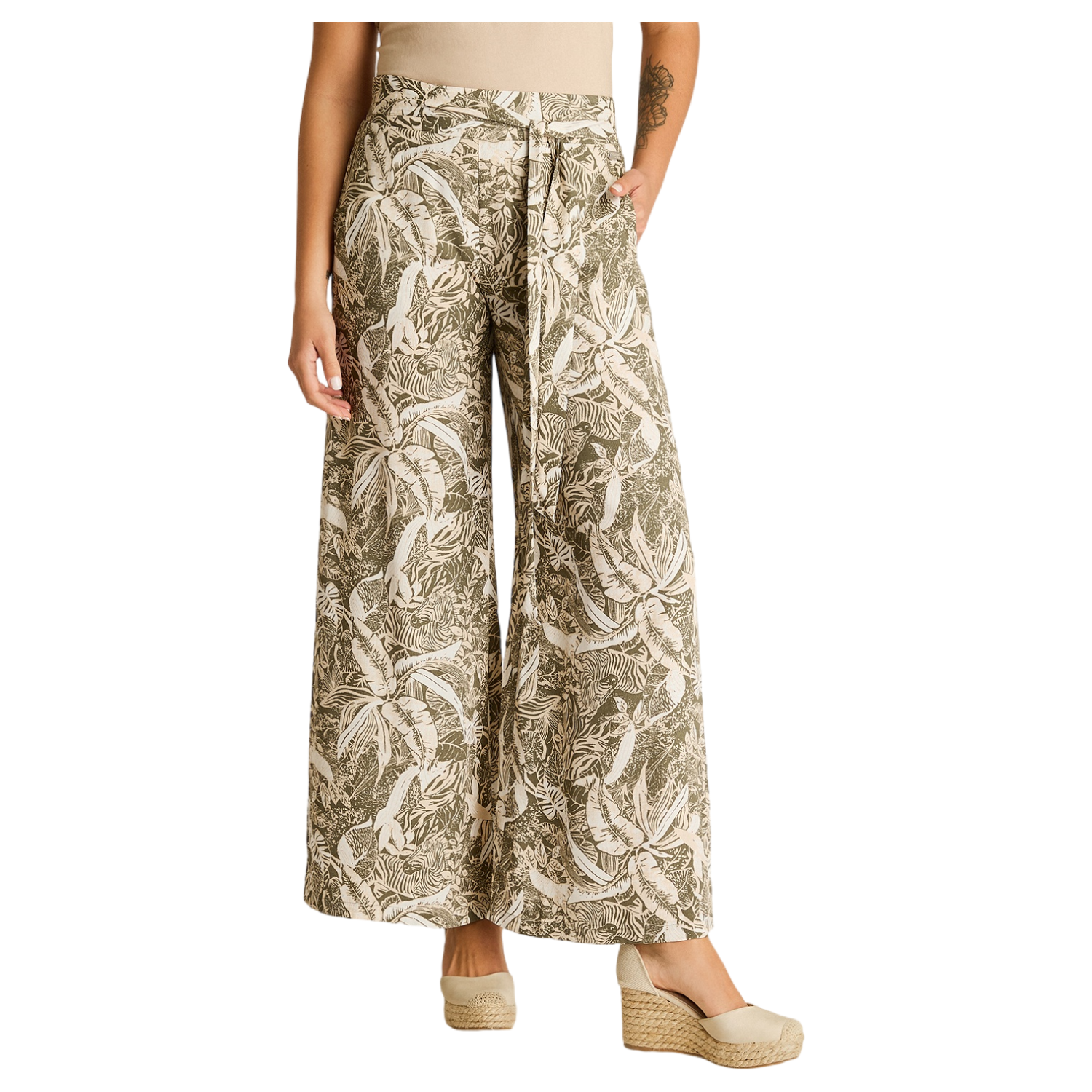 Pantalon Sport Verde Palazzo No Elasticado Calce Normal-0