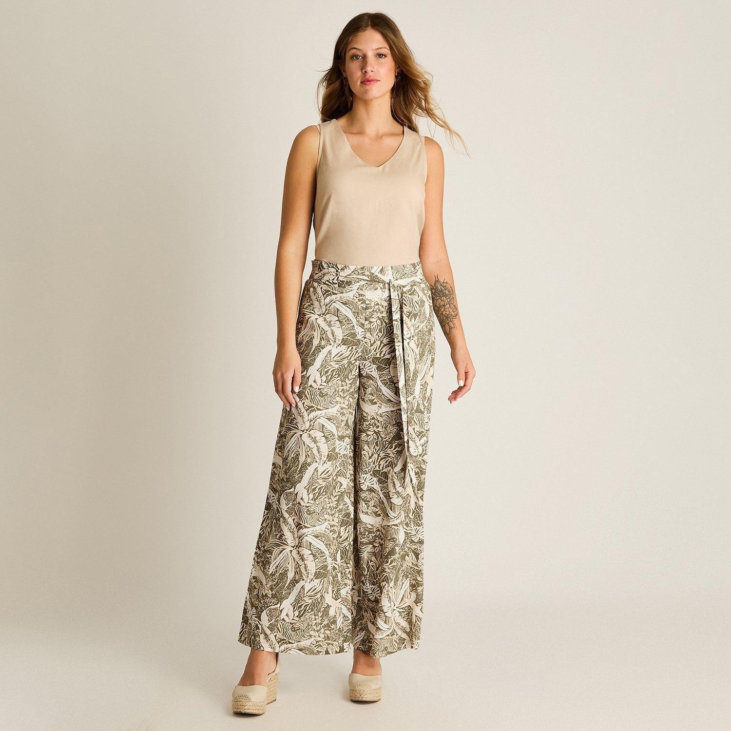 Pantalon Sport Verde Palazzo No Elasticado Calce Normal-3