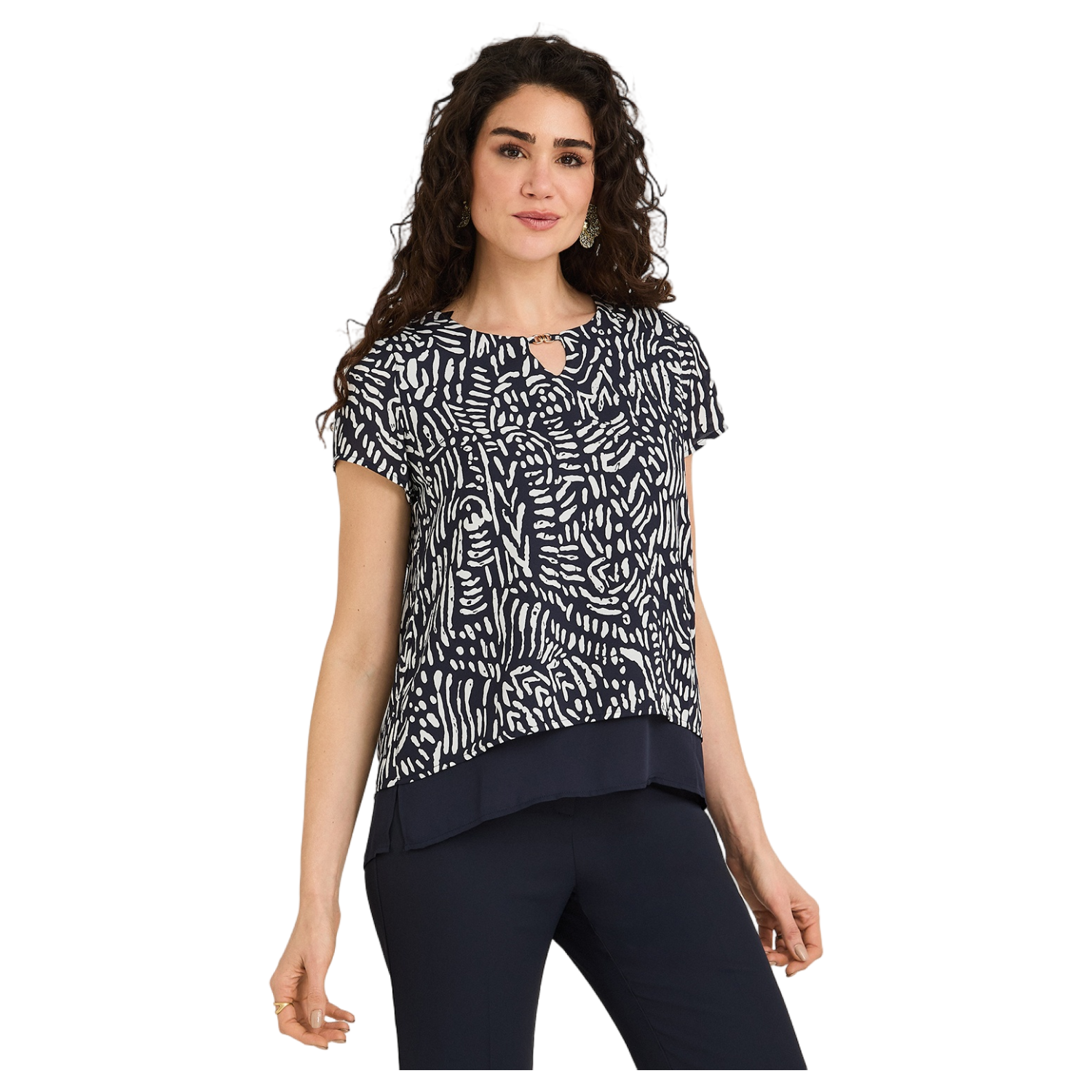 Blusa con Faldón Manga Corta Azul-0