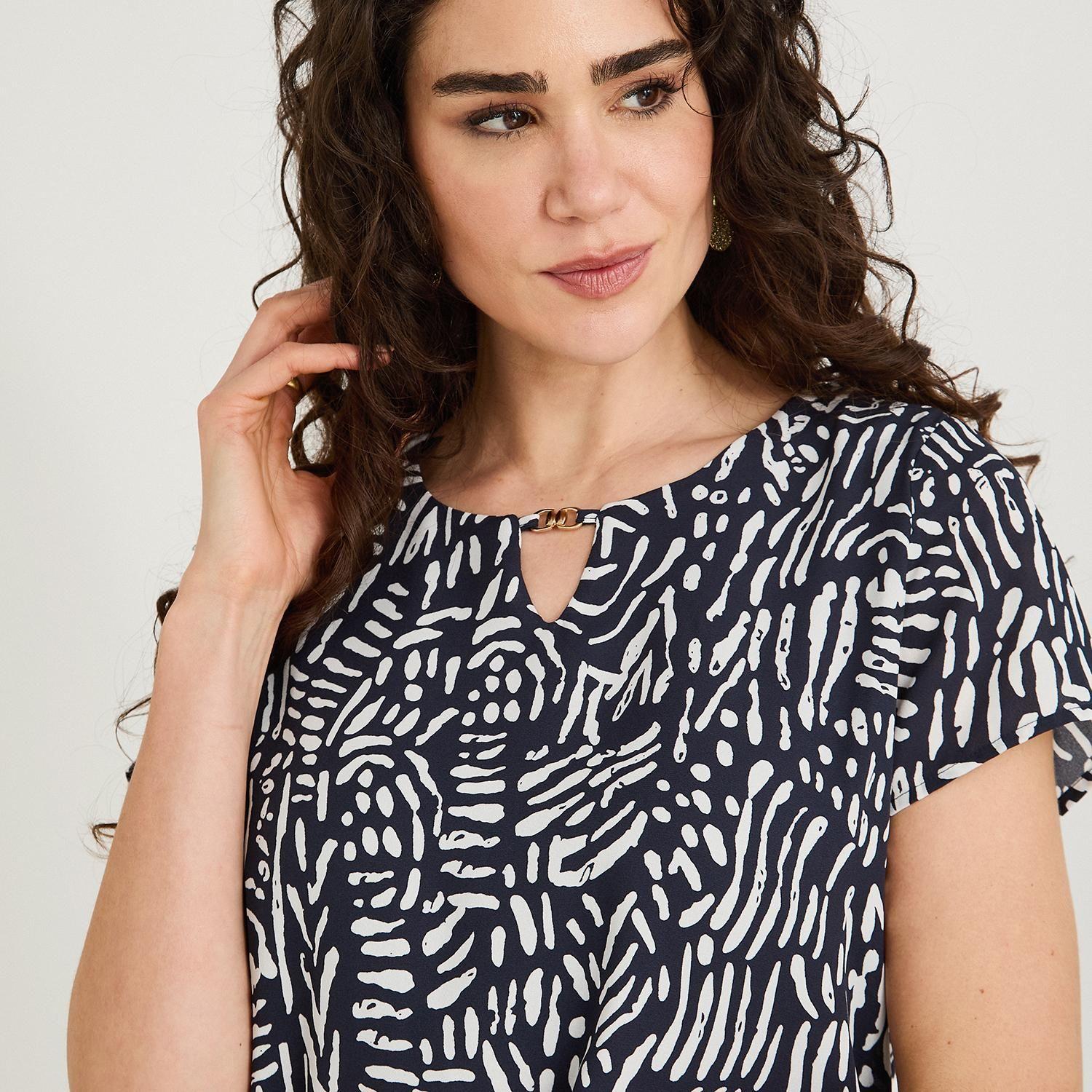 Blusa con Faldón Manga Corta Azul-2
