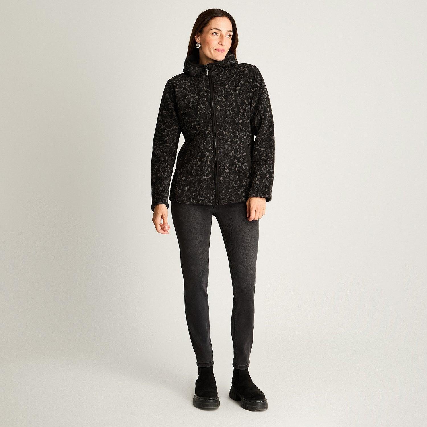 Polerón Polar Estampado Con Detalles En Suede Negro-2