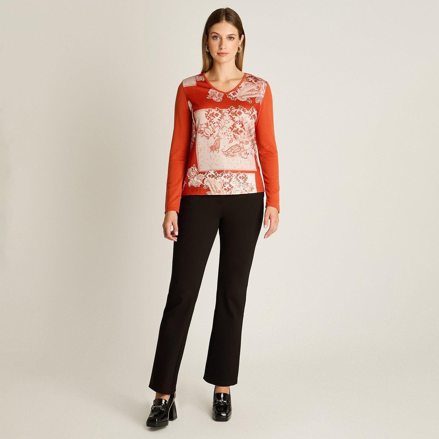 Polera Terracota Manga Larga Elasticidad Media Sin Forro Calce Normal Tela Camant-3