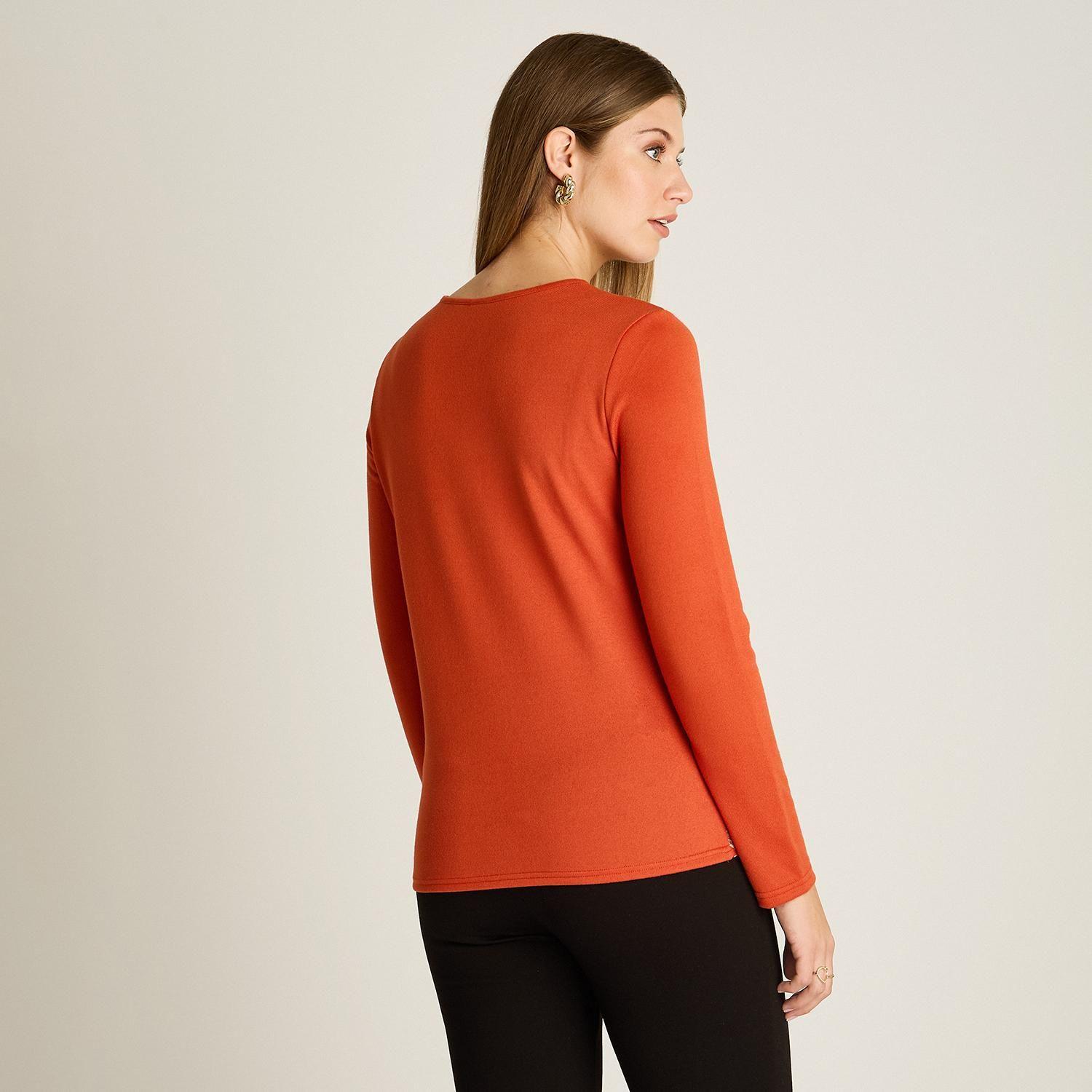 Polera Lanilla Terracota Estampada Escote V-1