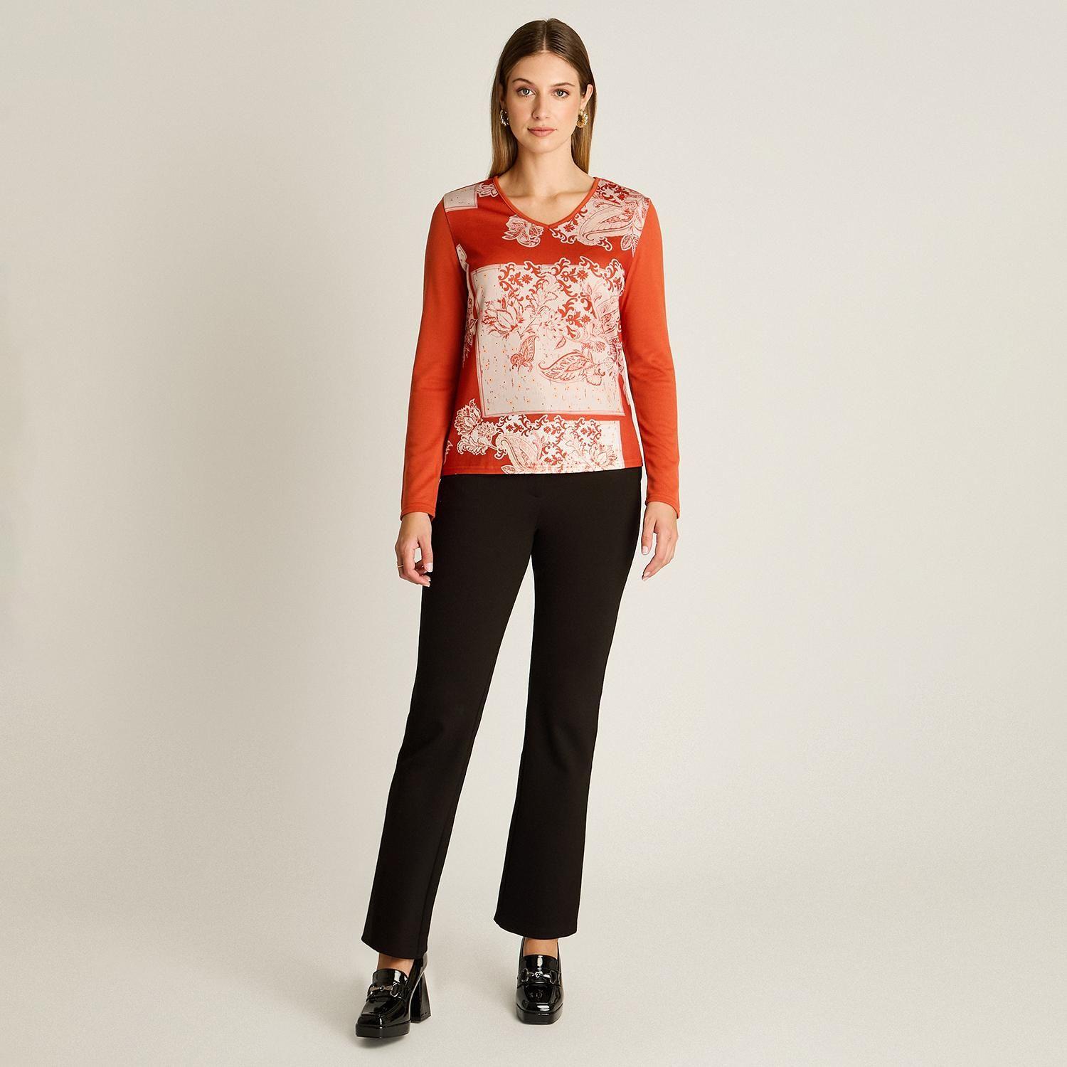 Polera Lanilla Terracota Estampada Escote V-3