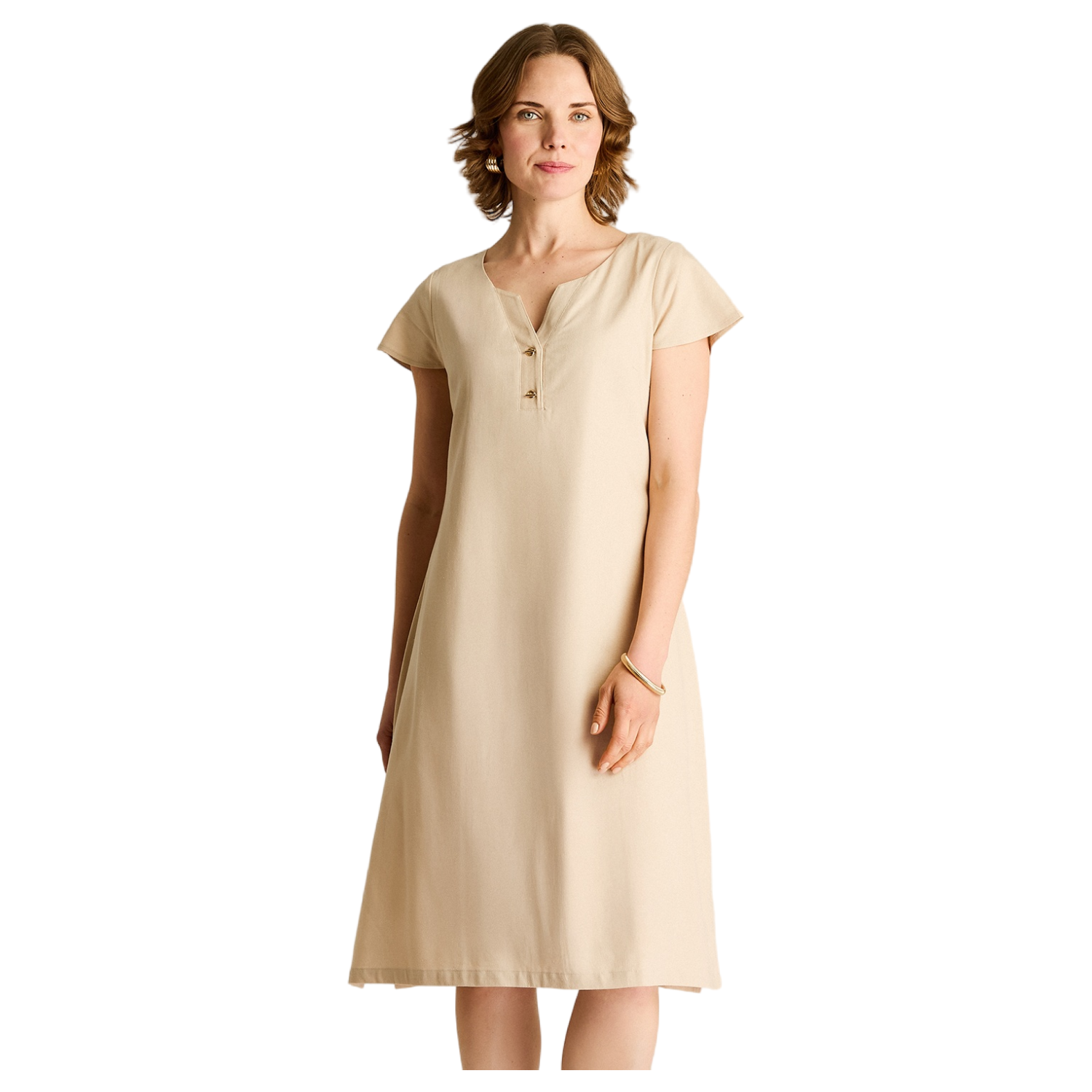 Vestido Midi Beige Sin Forro Calce Holgado-0