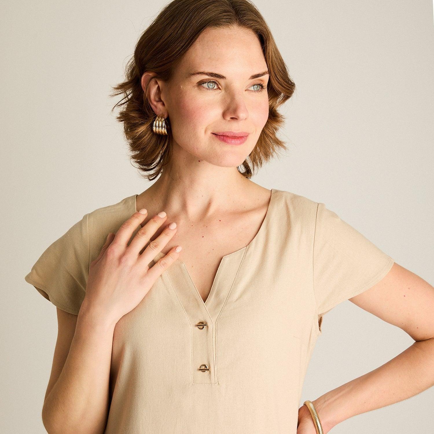 Vestido Midi Beige Sin Forro Calce Holgado-2