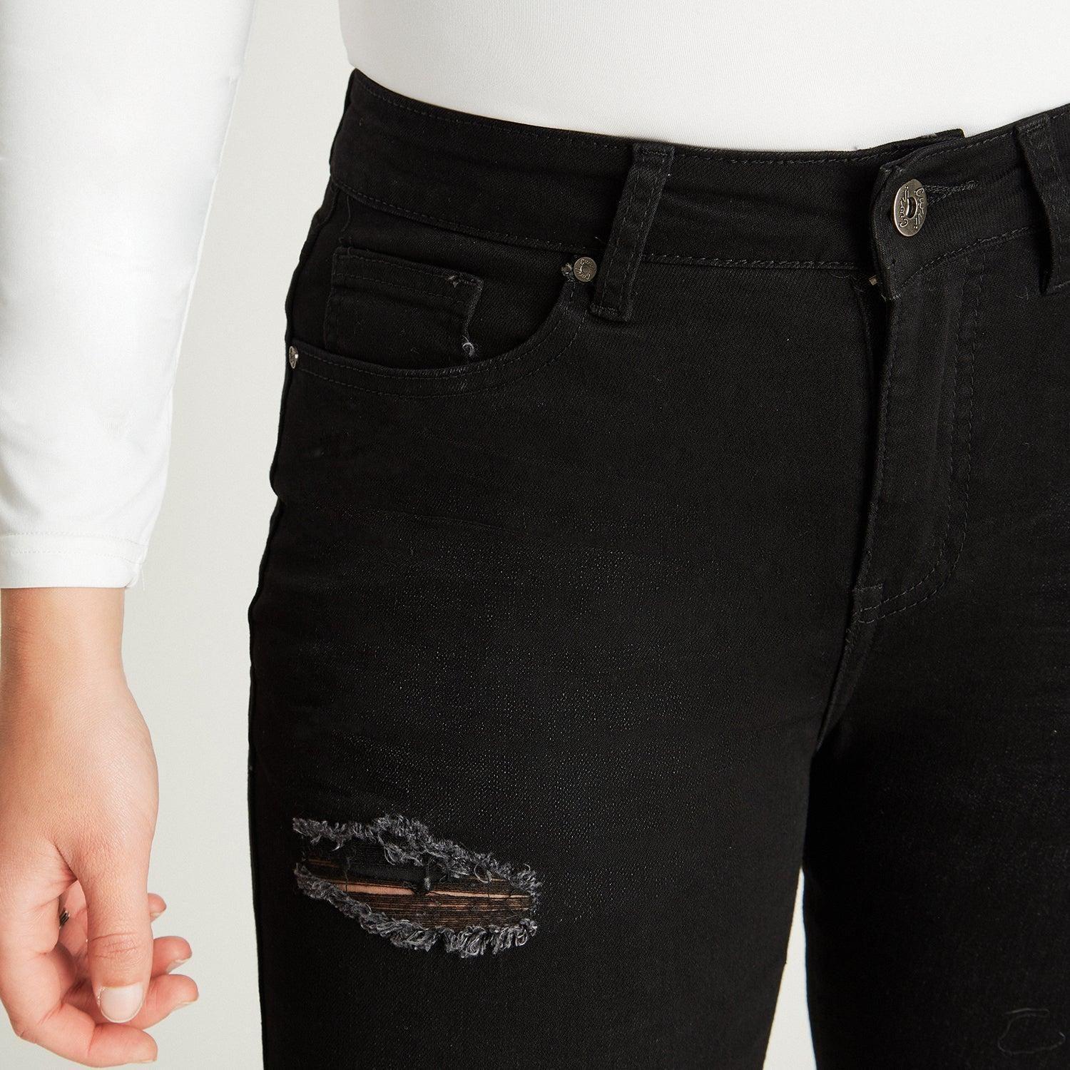 Jeans Skinny Negro 5 Bolsillos Con Roturas-2