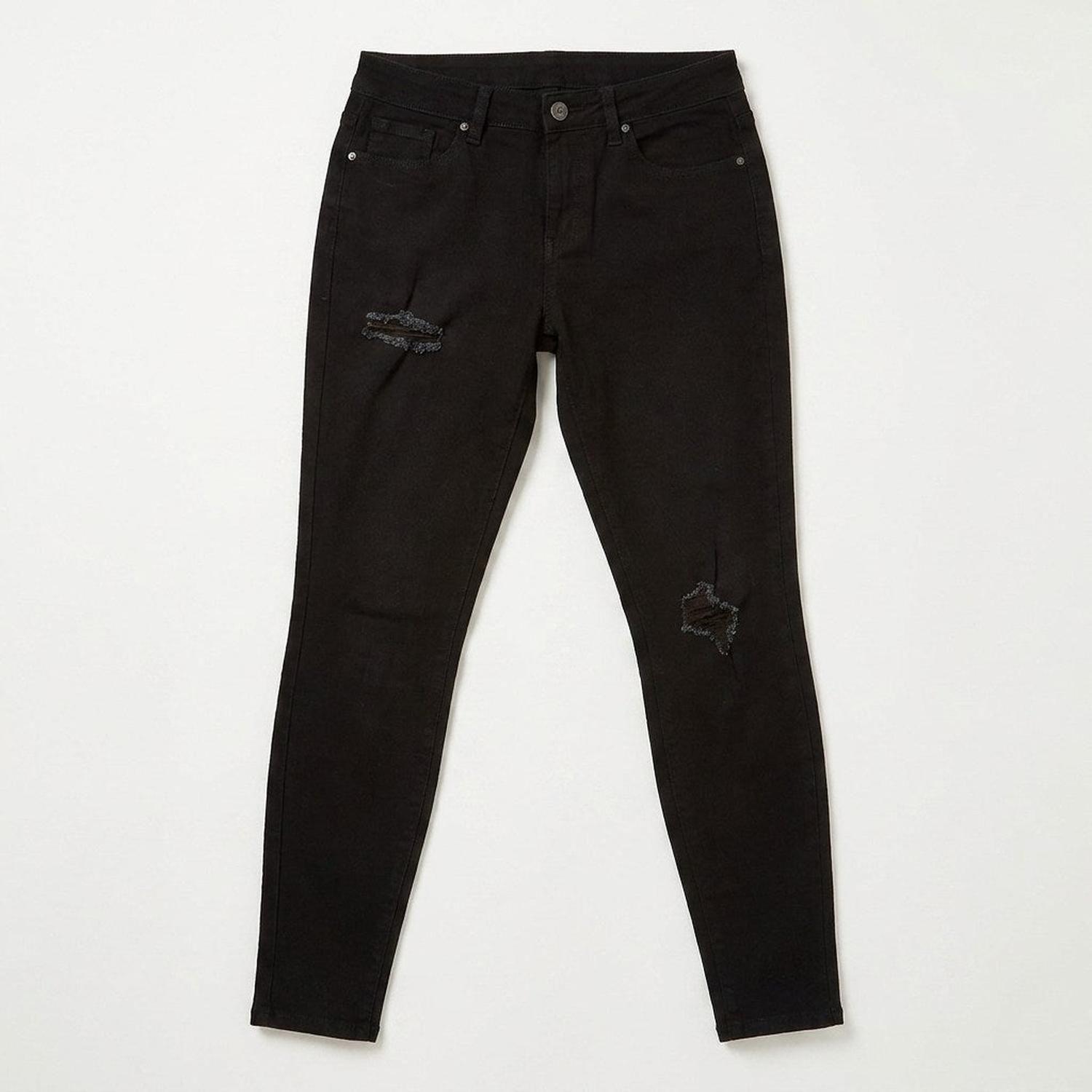 Jeans Skinny Negro 5 Bolsillos Con Roturas-4