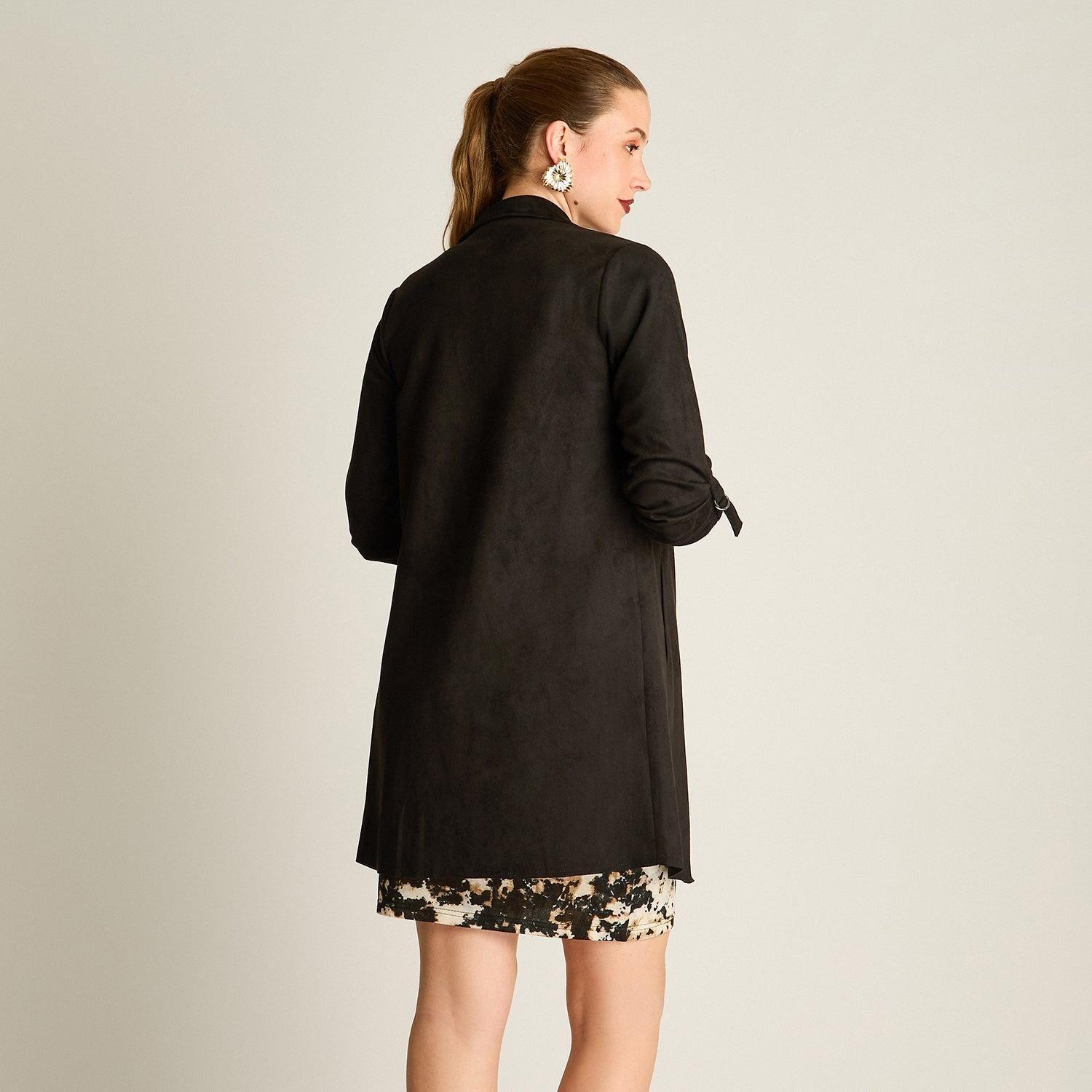 Chaqueta Suede Mujer Manga Roll Up con Bolsillos Negra-1