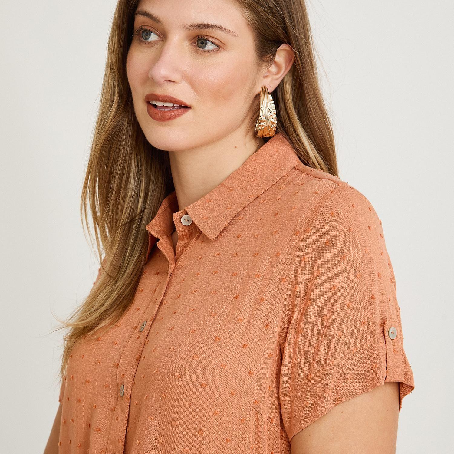 Blusa Manga Corta Plumeti Terracota-2