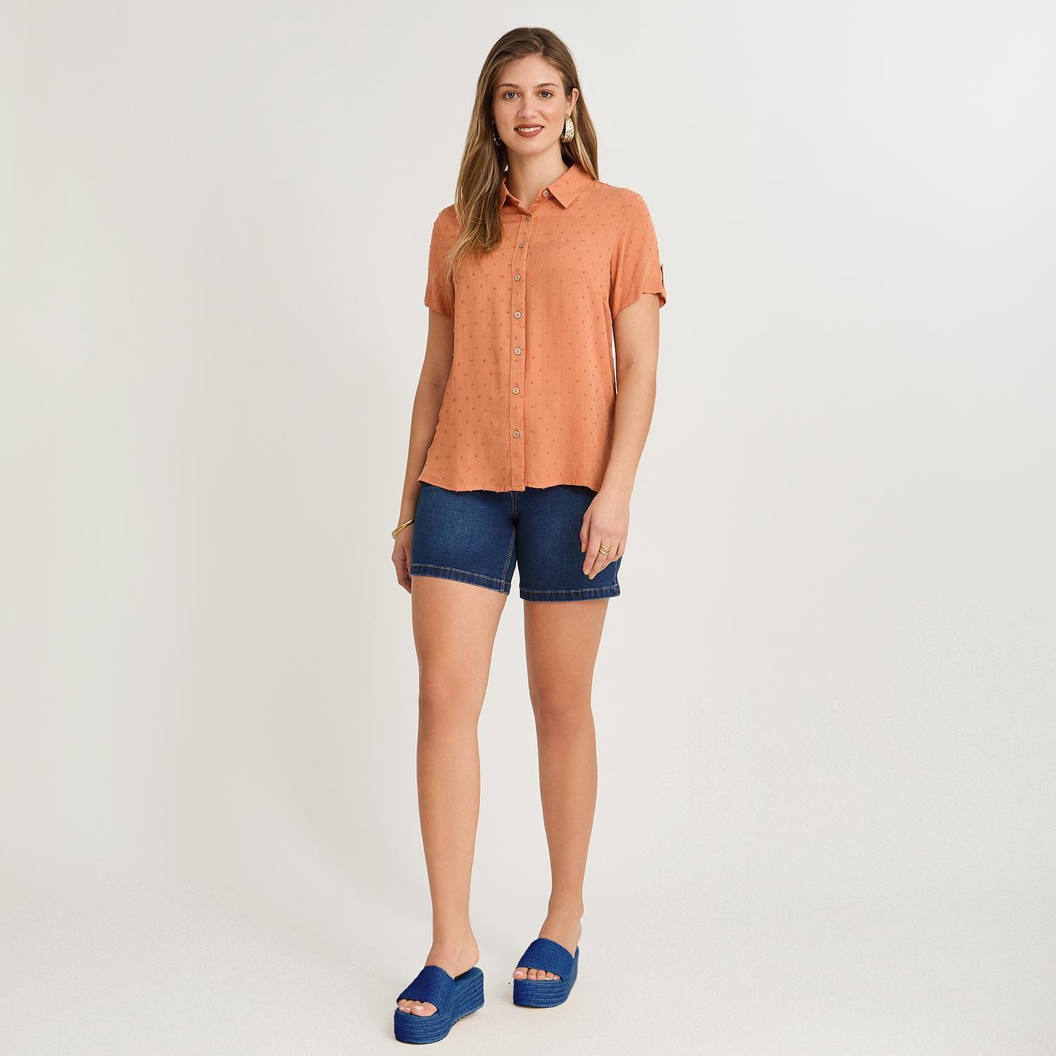 Blusa Manga Corta Plumeti Terracota-3