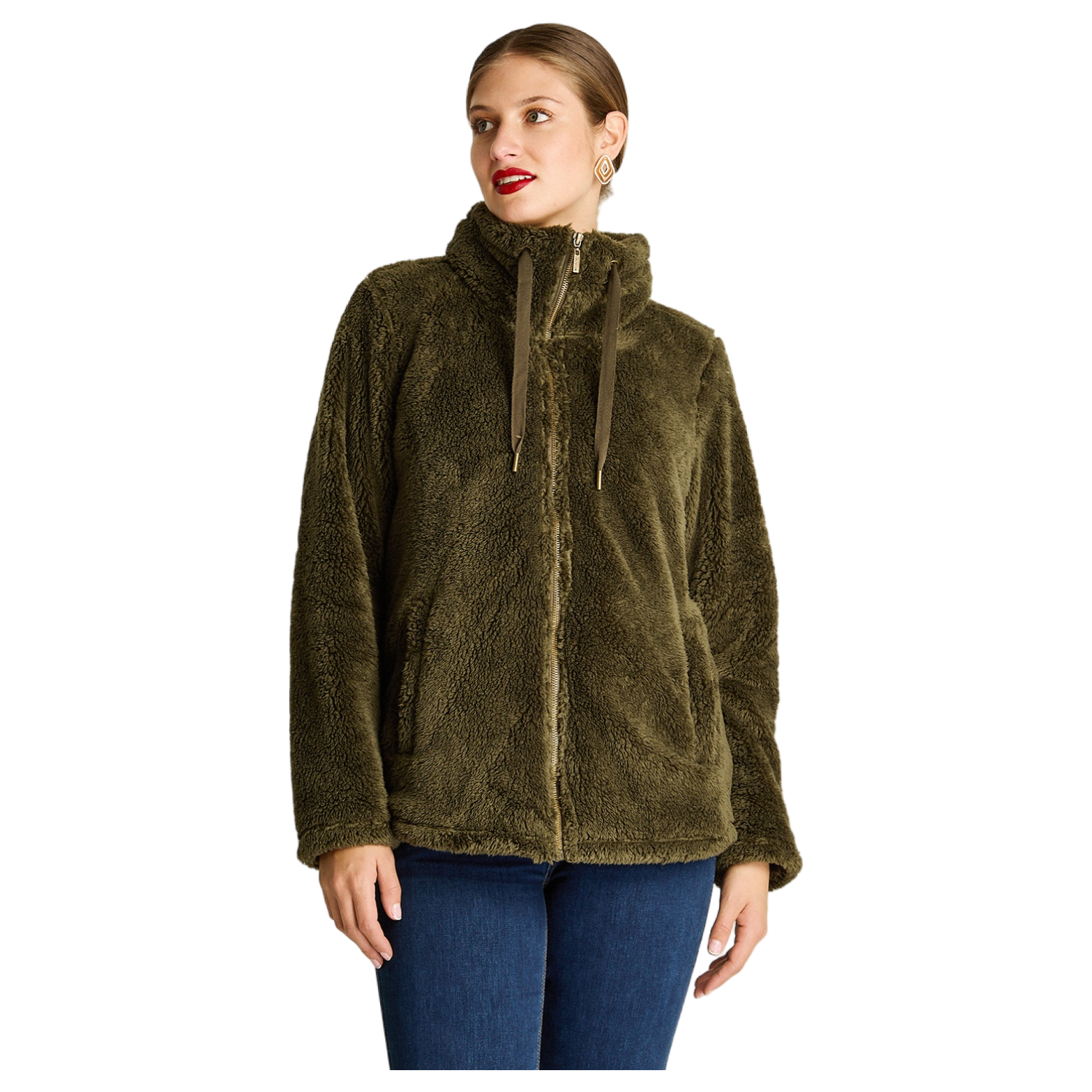 Polerón Coral Fleece Mujer Full Zipper Efecto Piel Verde-0