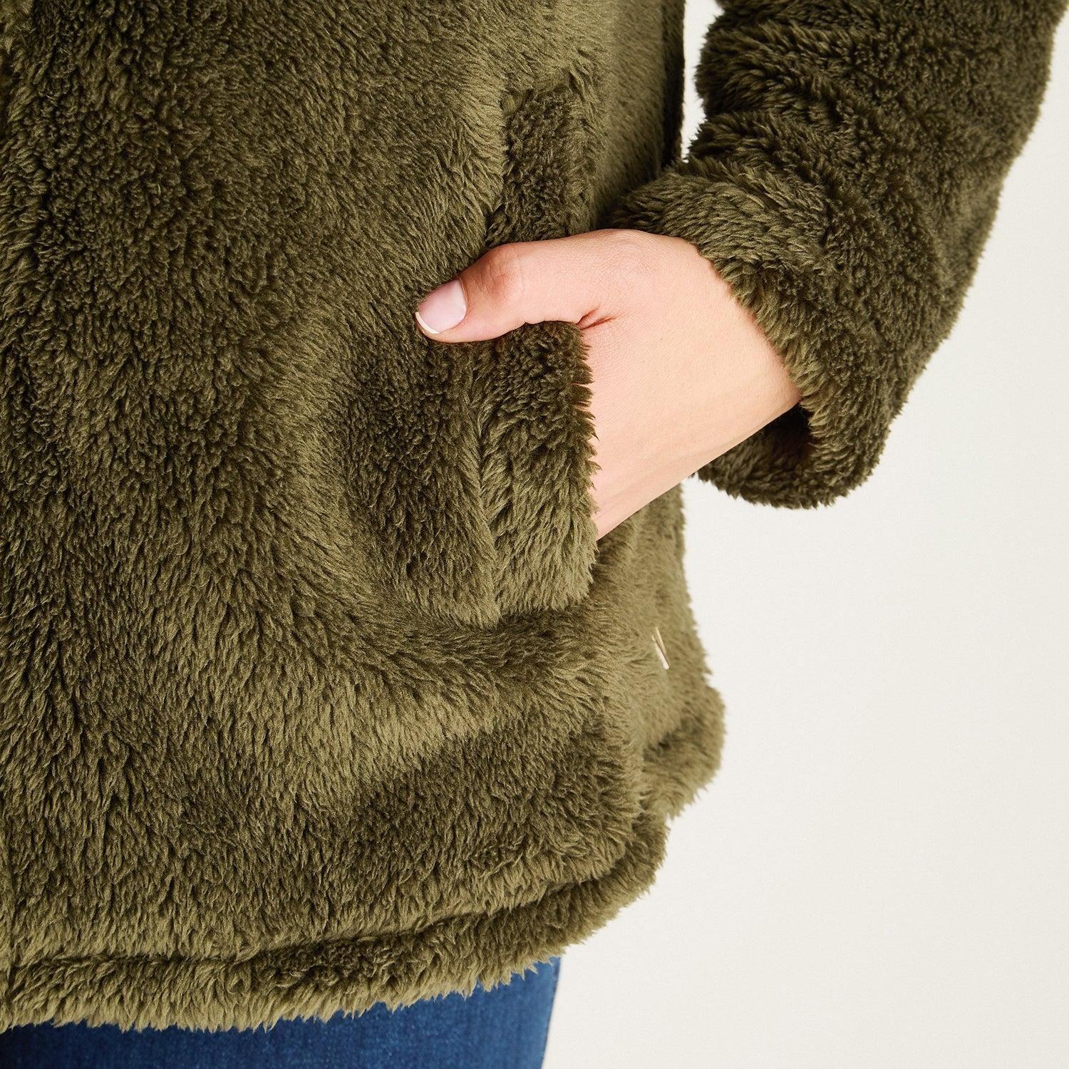 Polerón Coral Fleece Mujer Full Zipper Efecto Piel Verde-2