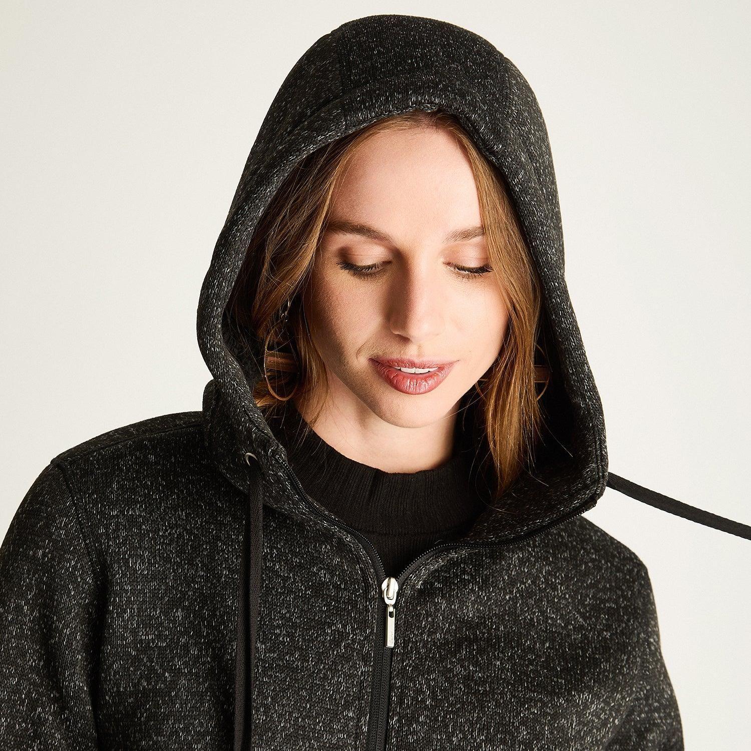 Polerón Jersey Melange Bondeado Coral Fleece Negro-1