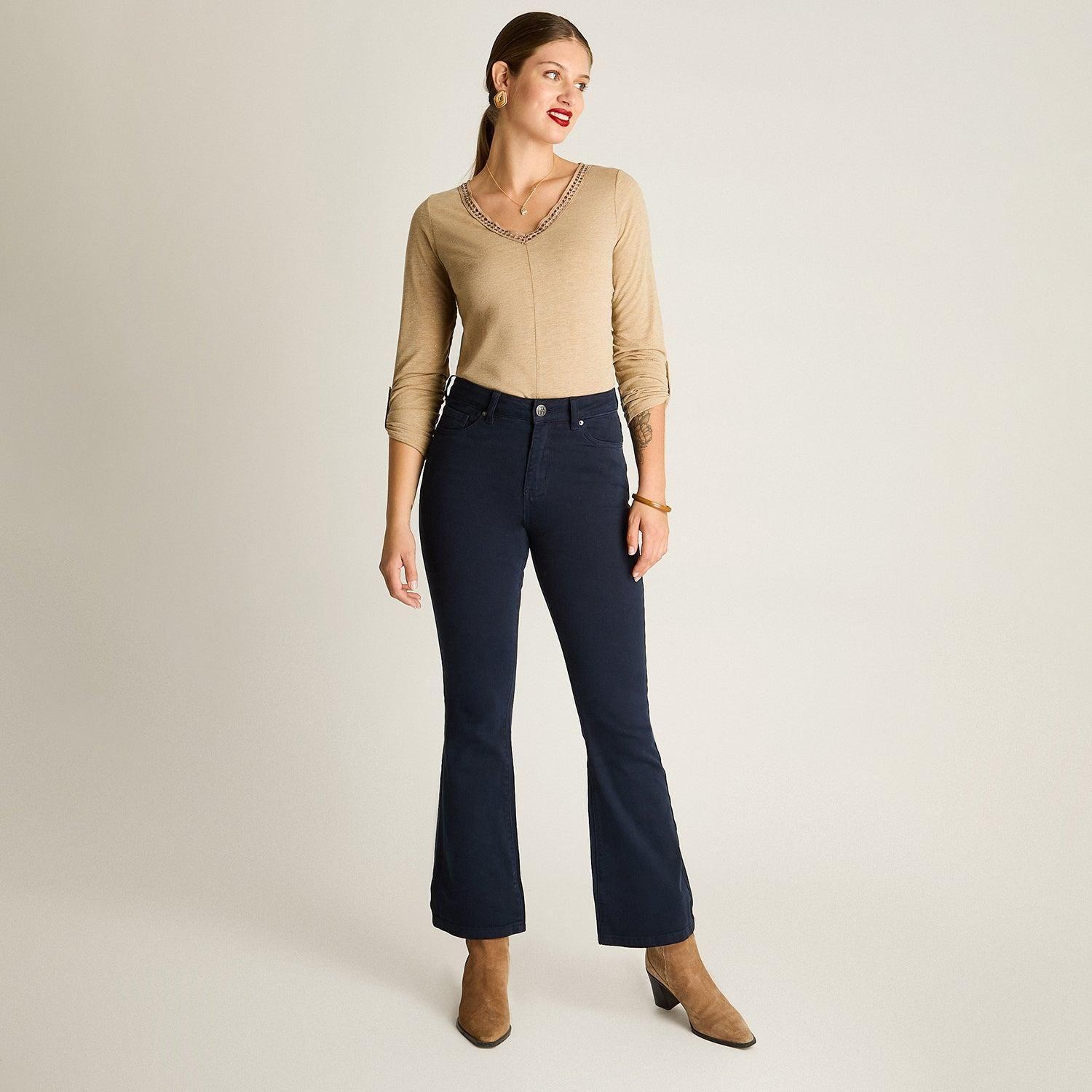 Jeans Azul Mini Flare de Tiro Medio con Cinco Bolsillos-3