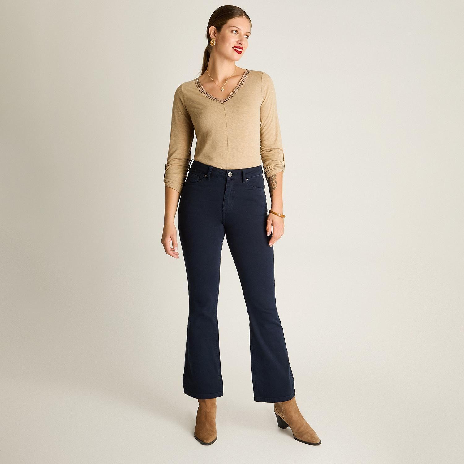 Jeans Azul Mini Flare de Tiro Medio con Cinco Bolsillos-3