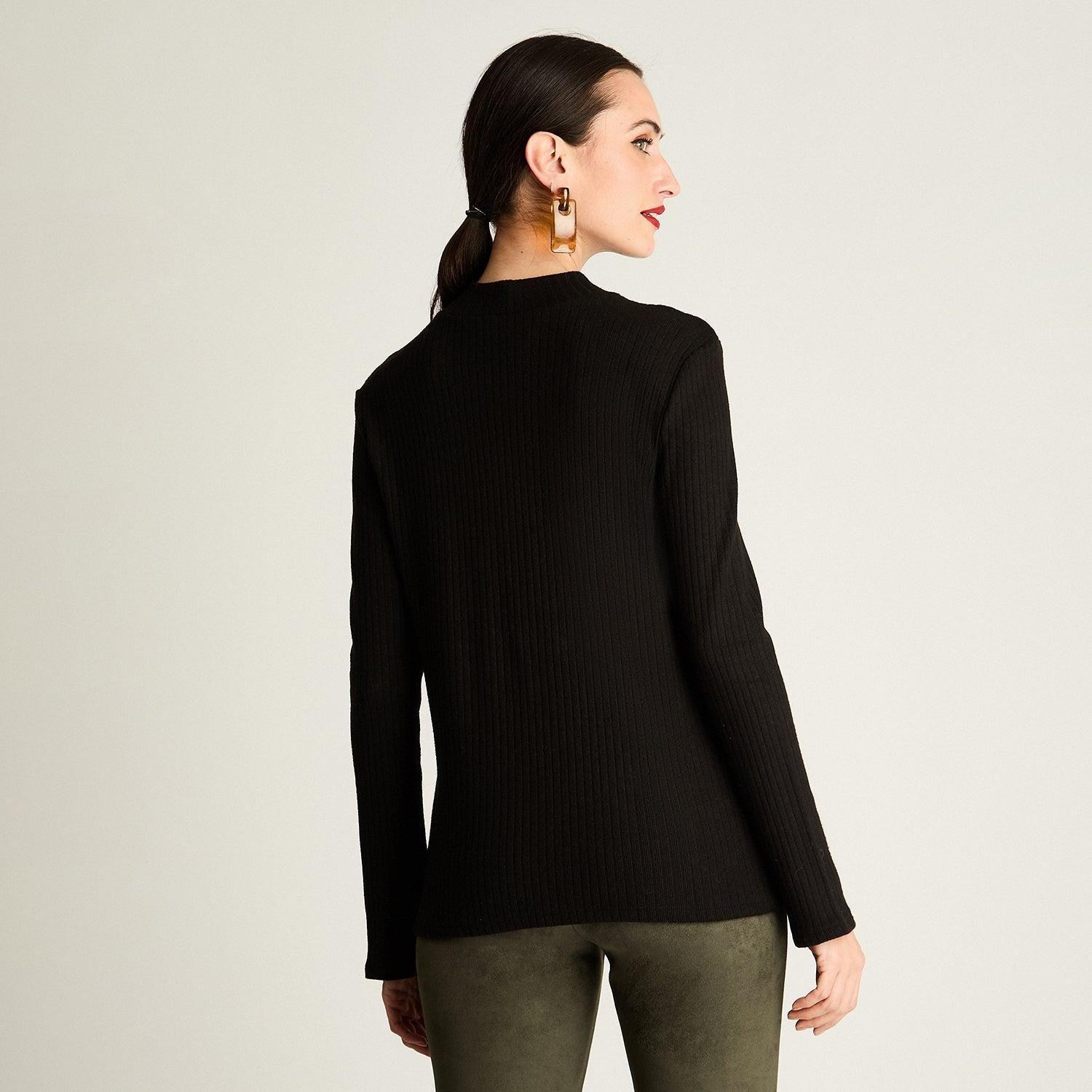 Polera Rib Manga Larga Cuello Mock Negro-0