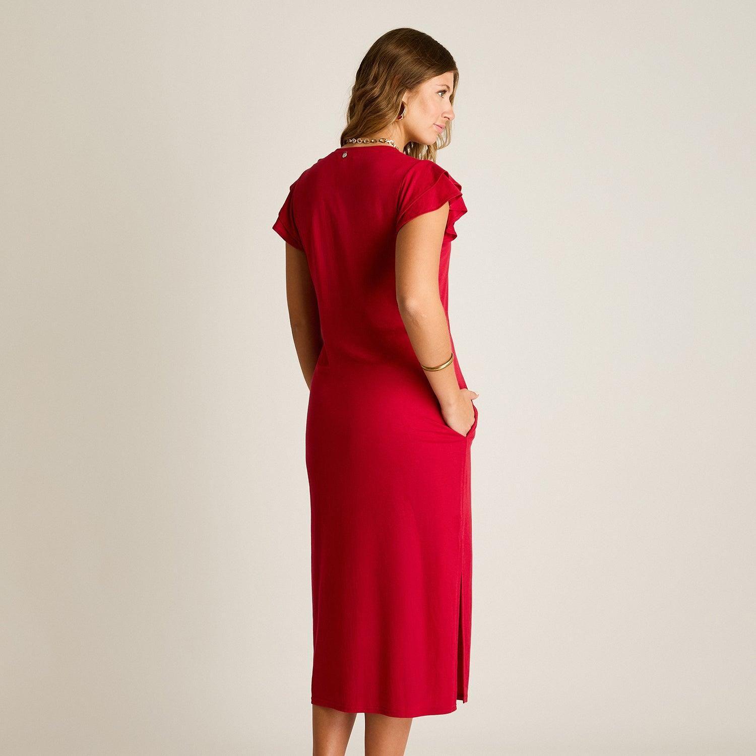 Vestido Maxi Fucsia Baja elasticidad Sin Forro Calce Ajustado-1