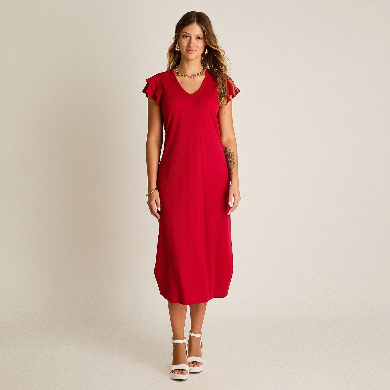 Vestido Maxi Fucsia Baja elasticidad Sin Forro Calce Ajustado-3